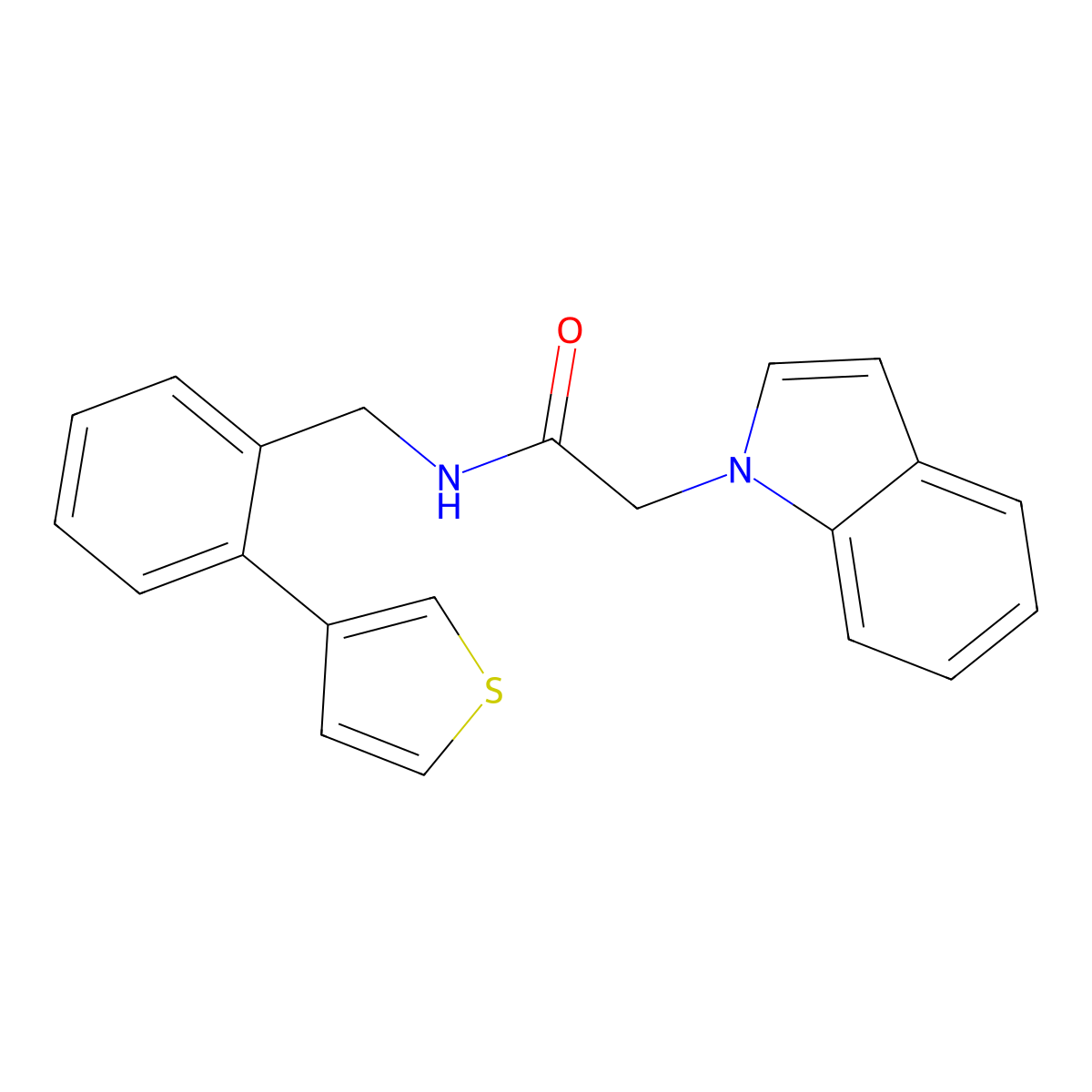 2-(1H-indol-1-yl)-N-(2-(thiophen-3-yl)benzyl)acetamide molecular structure, CAS 1797638-00-6