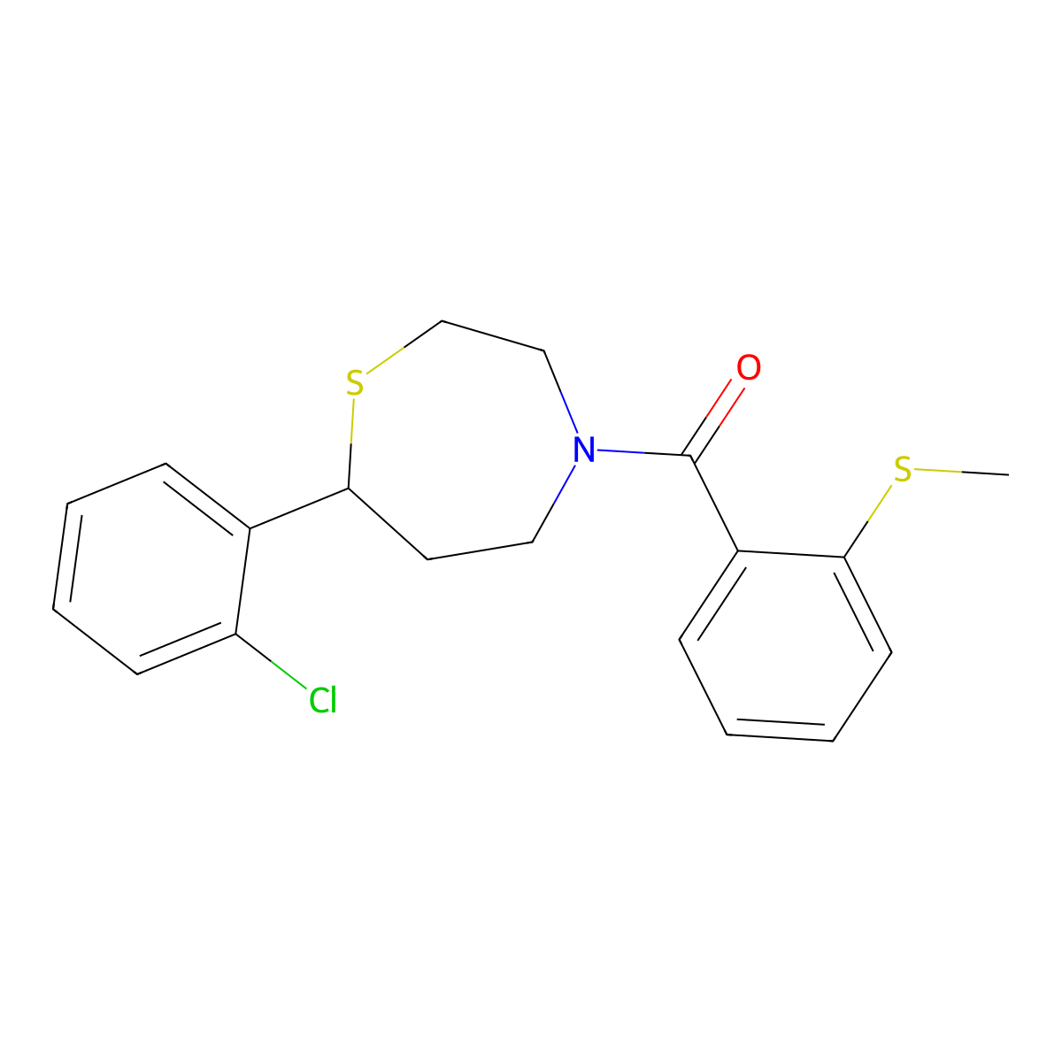 (7-(2-Chlorophenyl)-1,4-thiazepan-4-yl)(2-(methylthio)phenyl)methanone molecular structure, CAS 1797638-11-9