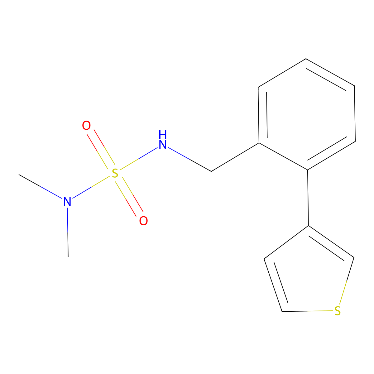 Dimethyl({[2-(thiophen-3-YL)phenyl]methyl}sulfamoyl)amine molecular structure, CAS 1797638-20-0