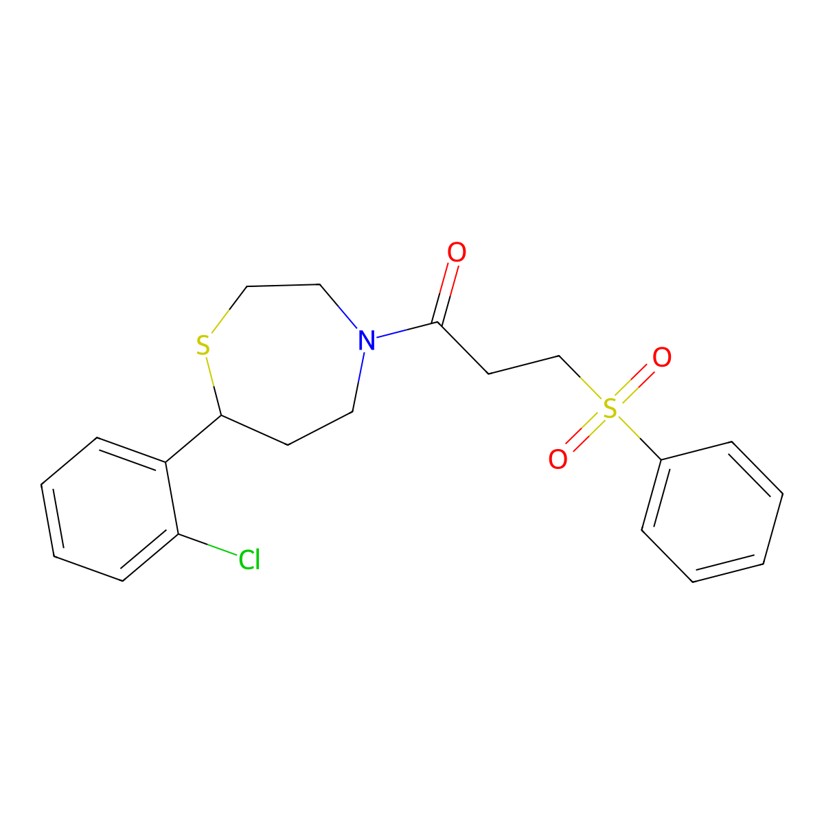 1-(7-(2-Chlorophenyl)-1,4-thiazepan-4-yl)-3-(phenylsulfonyl)propan-1-one molecular structure, CAS 1797638-21-1