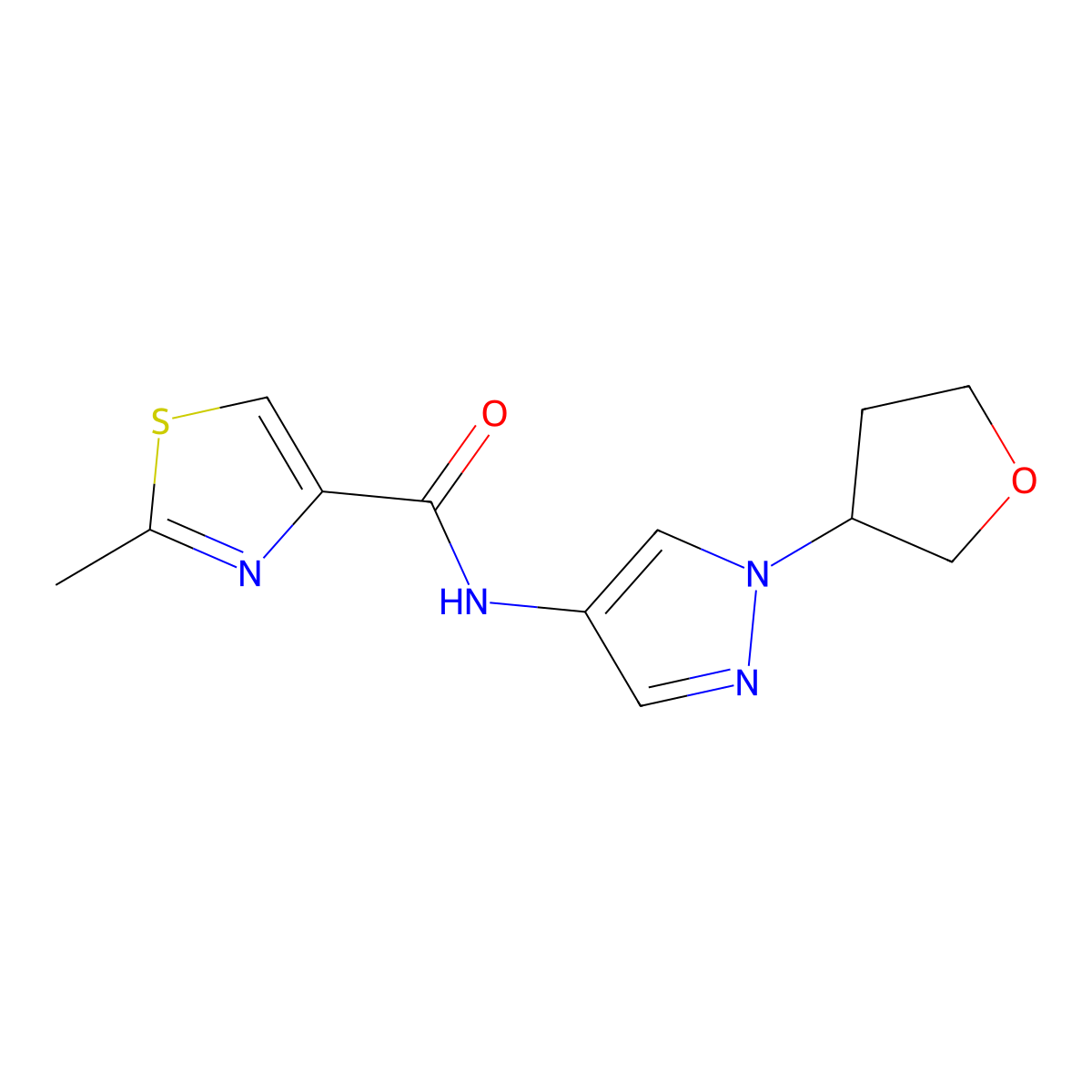 2-methyl-N-(1-(tetrahydrofuran-3-yl)-1H-pyrazol-4-yl)thiazole-4-carboxamide molecular structure, CAS 1797638-24-4