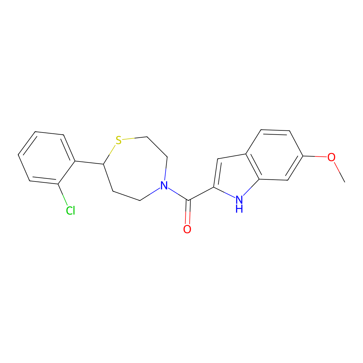 (7-(2-chlorophenyl)-1,4-thiazepan-4-yl)(6-methoxy-1H-indol-2-yl)methanone molecular structure, CAS 1797638-31-3
