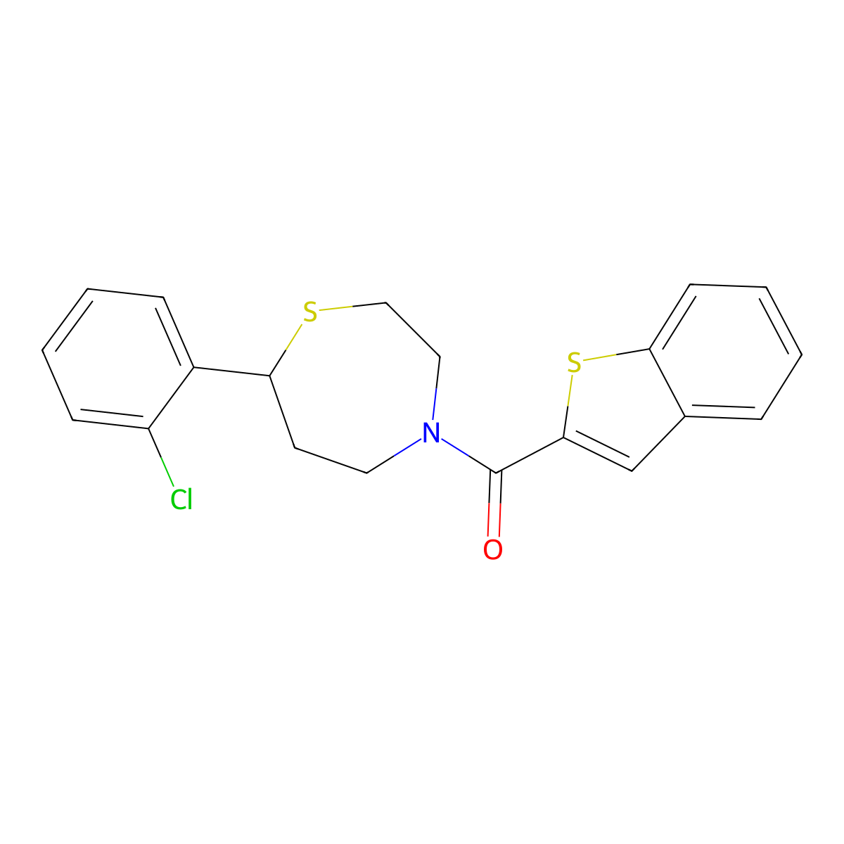 Benzo[b]thiophen-2-yl(7-(2-chlorophenyl)-1,4-thiazepan-4-yl)methanone molecular structure, CAS 1797638-38-0