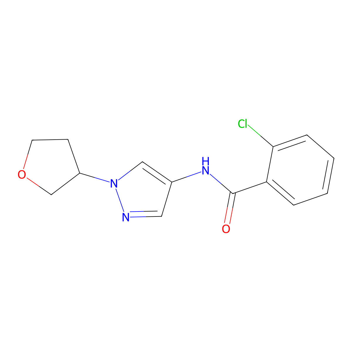 2-chloro-N-(1-(tetrahydrofuran-3-yl)-1H-pyrazol-4-yl)benzamide molecular structure, CAS 1797638-39-1