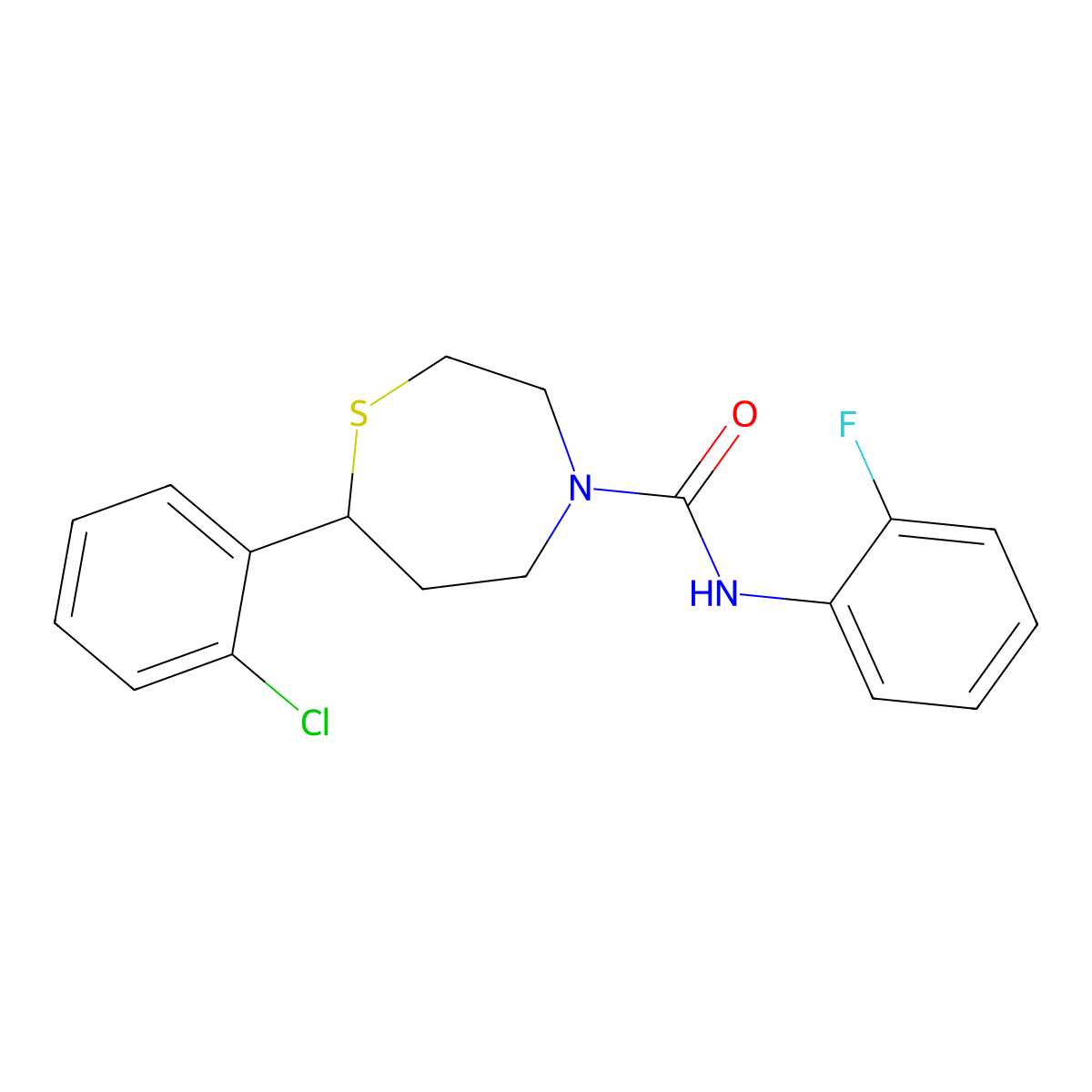 7-(2-chlorophenyl)-N-(2-fluorophenyl)-1,4-thiazepane-4-carboxamide molecular structure, CAS 1797638-43-7