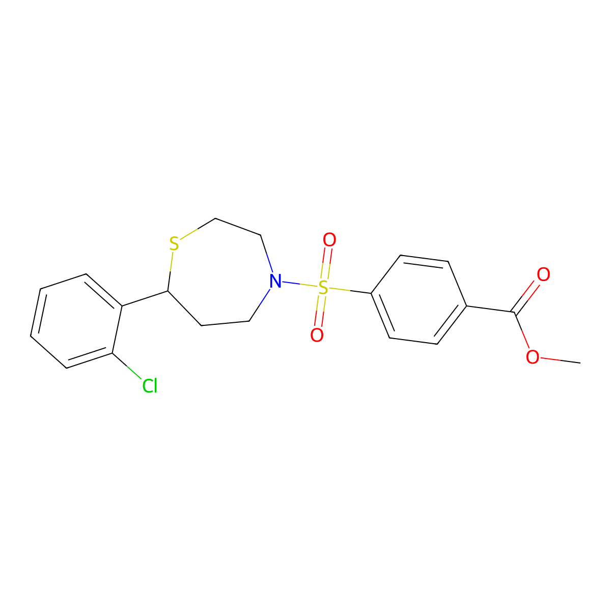 Methyl 4-((7-(2-chlorophenyl)-1,4-thiazepan-4-yl)sulfonyl)benzoate molecular structure, CAS 1797638-52-8