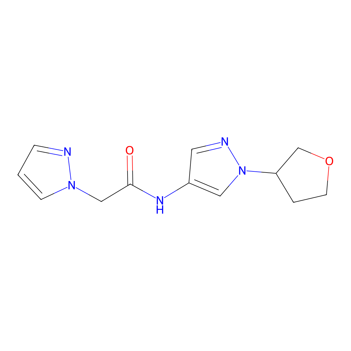 2-(1H-pyrazol-1-yl)-N-(1-(tetrahydrofuran-3-yl)-1H-pyrazol-4-yl)acetamide molecular structure, CAS 1797638-53-9