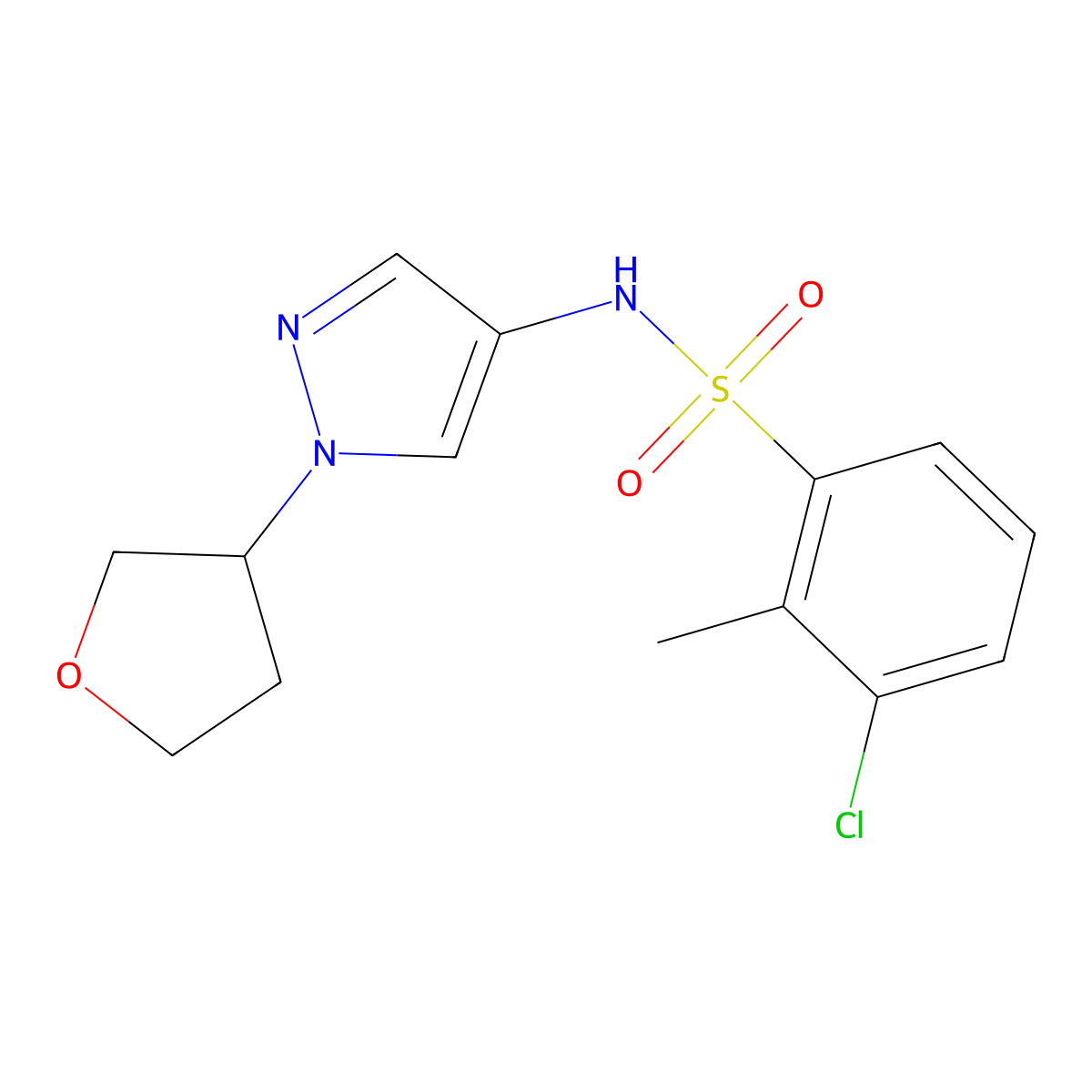 3-chloro-2-methyl-N-(1-(tetrahydrofuran-3-yl)-1H-pyrazol-4-yl)benzenesulfonamide molecular structure, CAS 1797638-58-4
