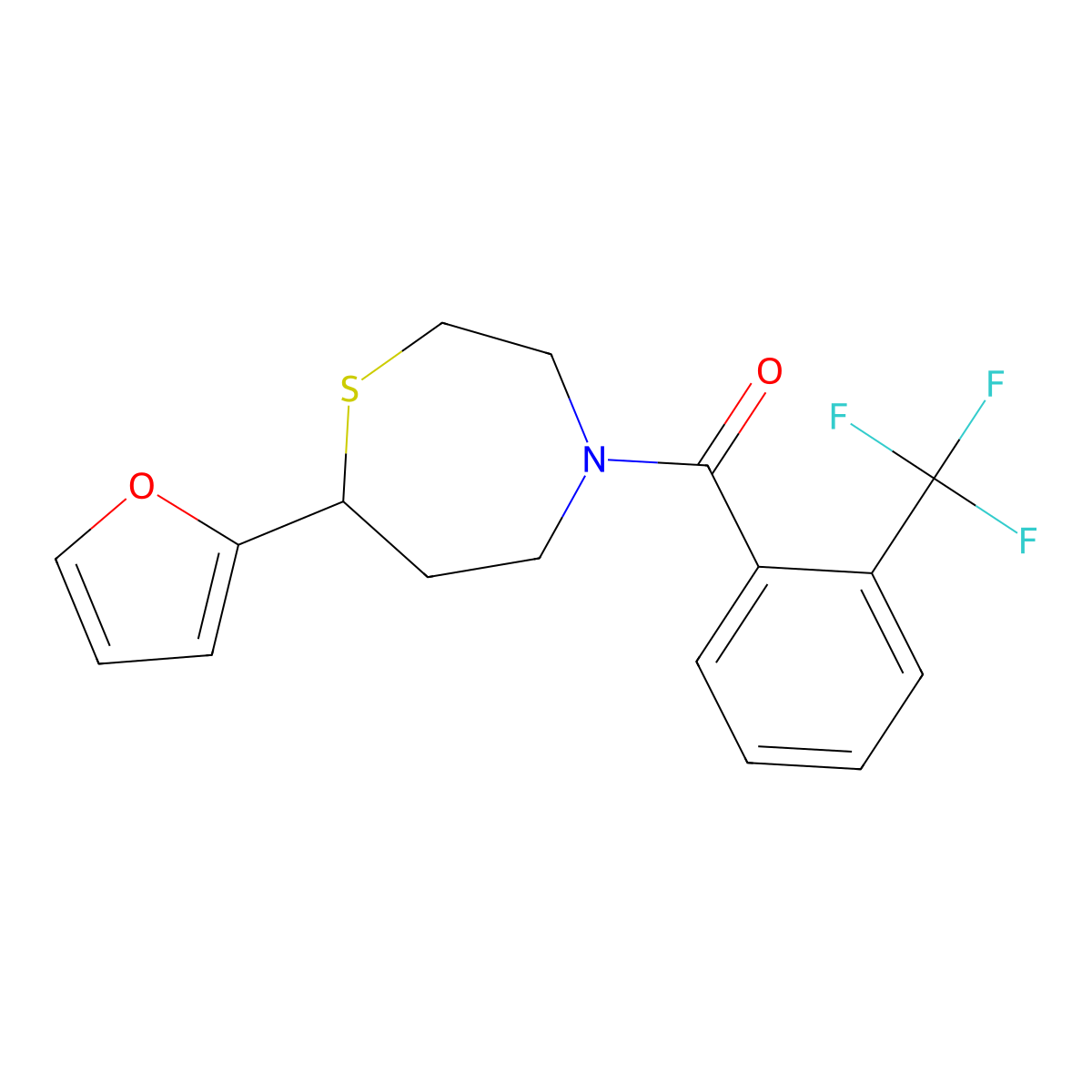 (7-(Furan-2-yl)-1,4-thiazepan-4-yl)(2-(trifluoromethyl)phenyl)methanone molecular structure, CAS 1797638-68-6