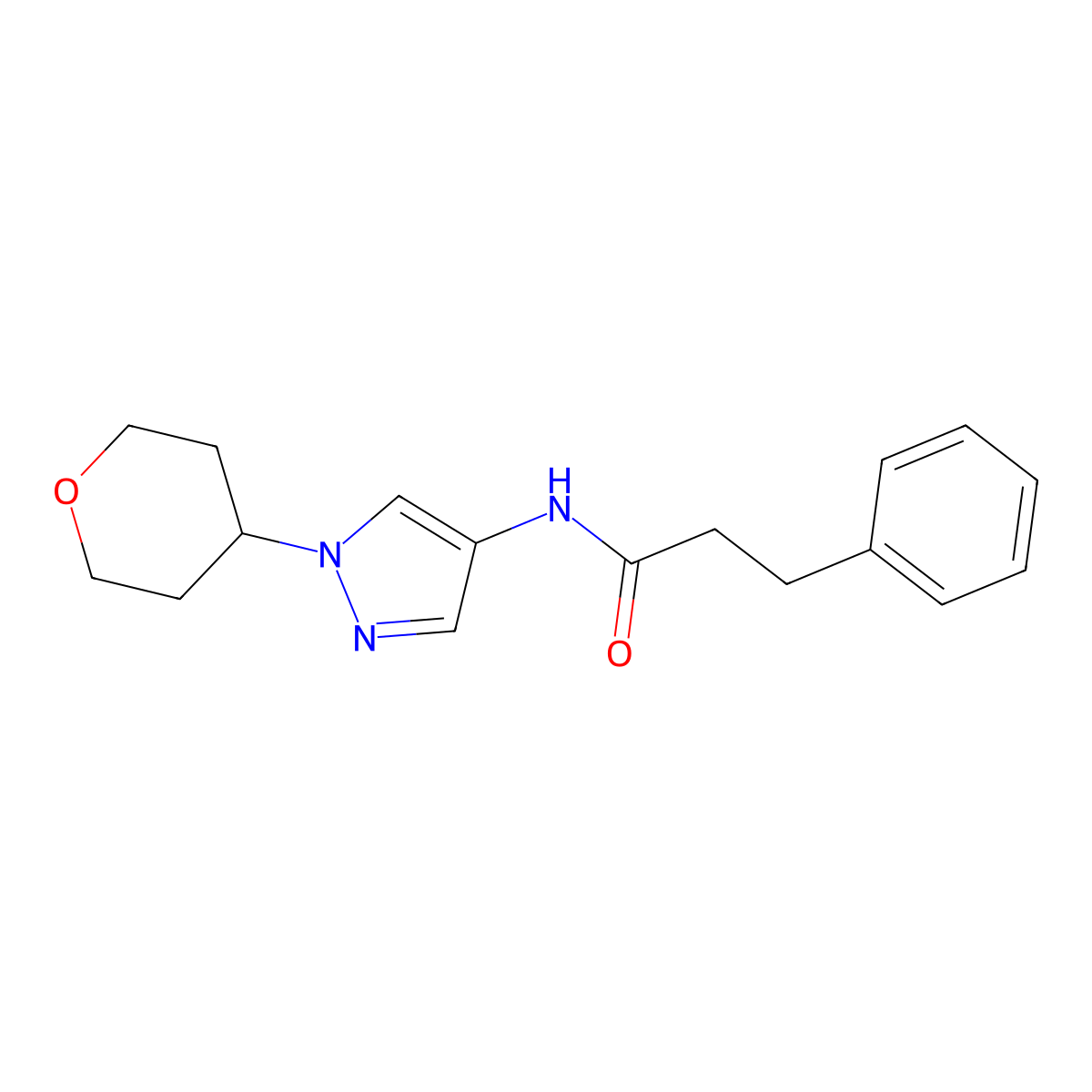 3-phenyl-N-(1-(tetrahydro-2H-pyran-4-yl)-1H-pyrazol-4-yl)propanamide molecular structure, CAS 1797638-83-5