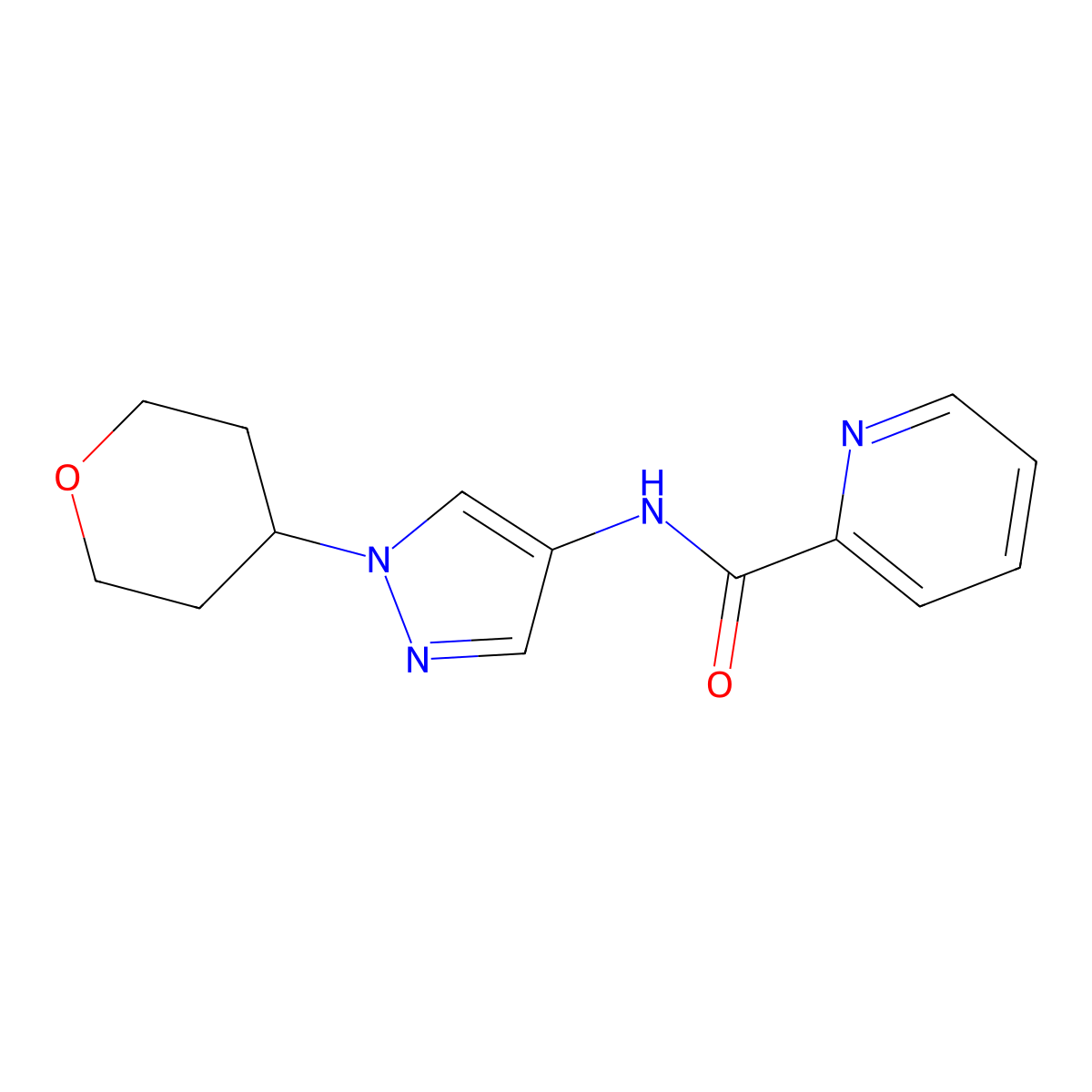 N-(1-(tetrahydro-2H-pyran-4-yl)-1H-pyrazol-4-yl)picolinamide molecular structure, CAS 1797638-90-4