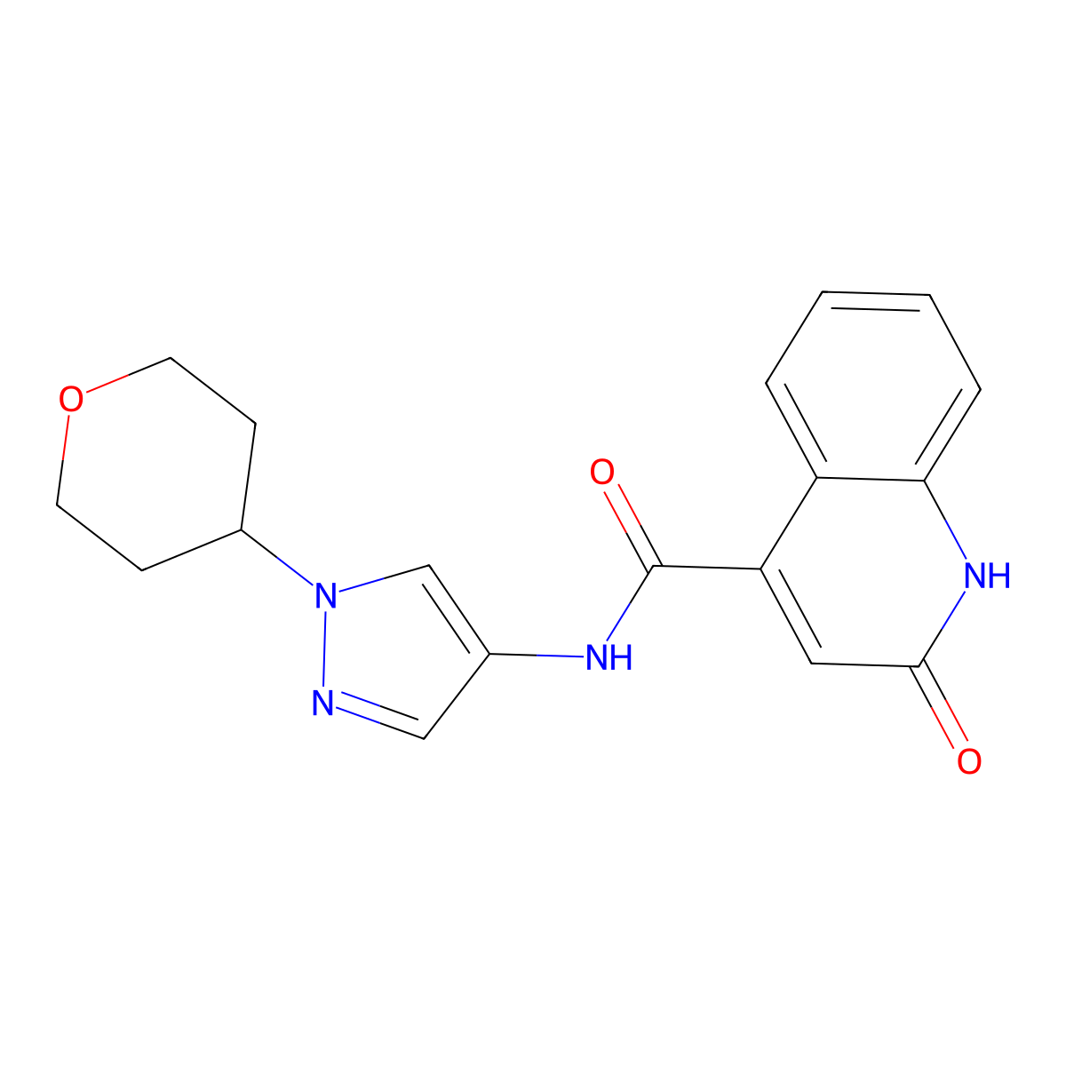 2-hydroxy-N-(1-(tetrahydro-2H-pyran-4-yl)-1H-pyrazol-4-yl)quinoline-4-carboxamide molecular structure, CAS 1797638-98-2