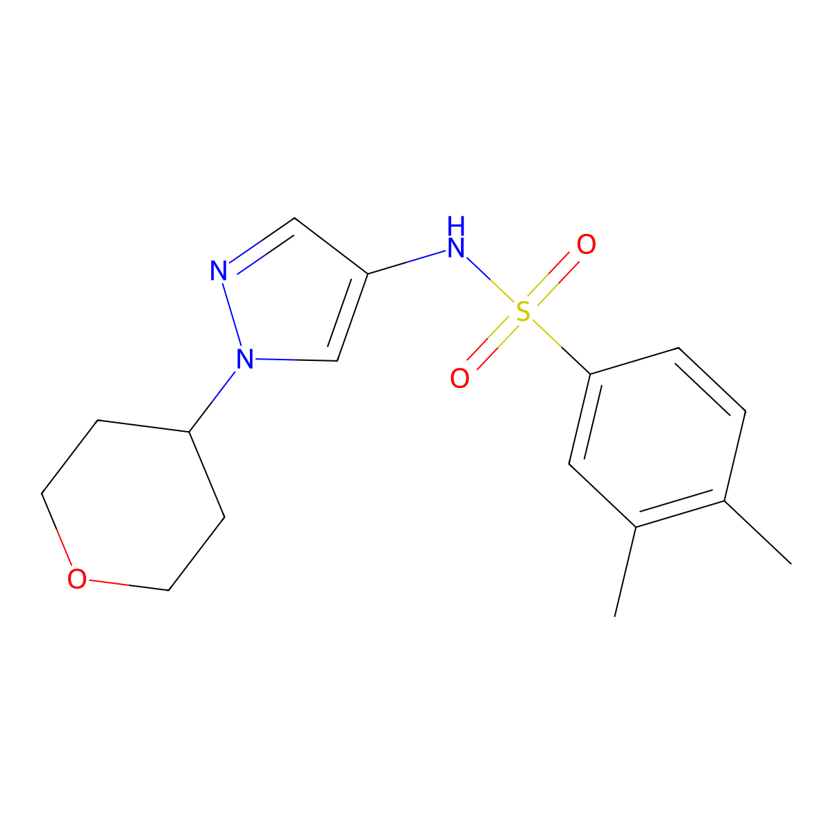 3,4-dimethyl-N-(1-(tetrahydro-2H-pyran-4-yl)-1H-pyrazol-4-yl)benzenesulfonamide molecular structure, CAS 1797639-04-3