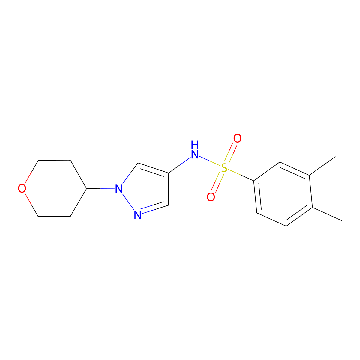3,4-dimethyl-N-(1-(tetrahydro-2H-pyran-4-yl)-1H-pyrazol-4-yl)benzenesulfonamide molecular structure, CAS 1797639-04-3