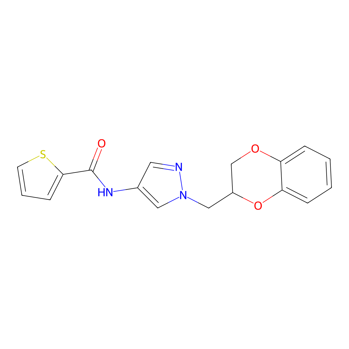 N-(1-((2,3-dihydrobenzo[b][1,4]dioxin-2-yl)methyl)-1H-pyrazol-4-yl)thiophene-2-carboxamide molecular structure, CAS 1797639-15-6