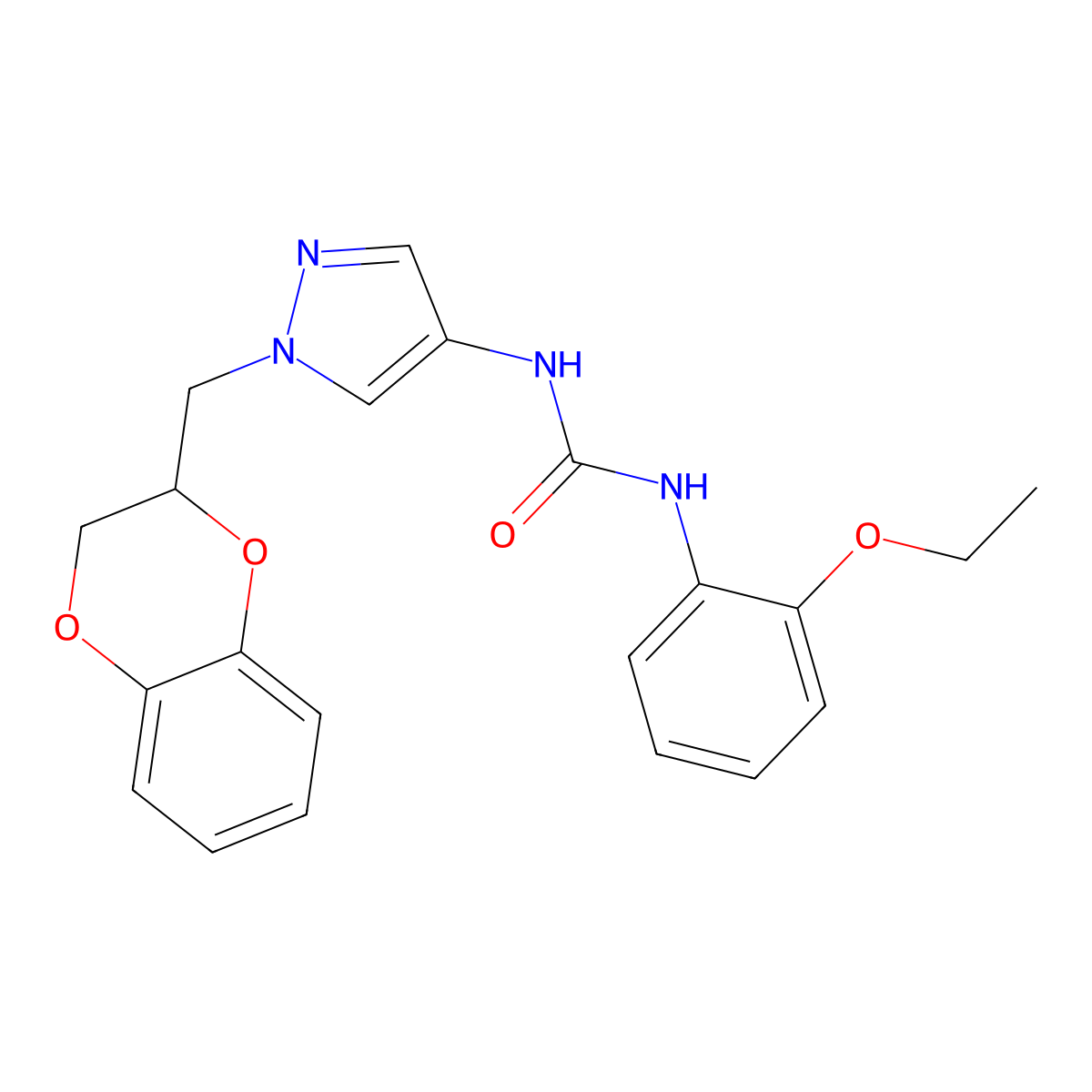 1-(1-((2,3-dihydrobenzo[b][1,4]dioxin-2-yl)methyl)-1H-pyrazol-4-yl)-3-(2-ethoxyphenyl)urea molecular structure, CAS 1797639-52-1
