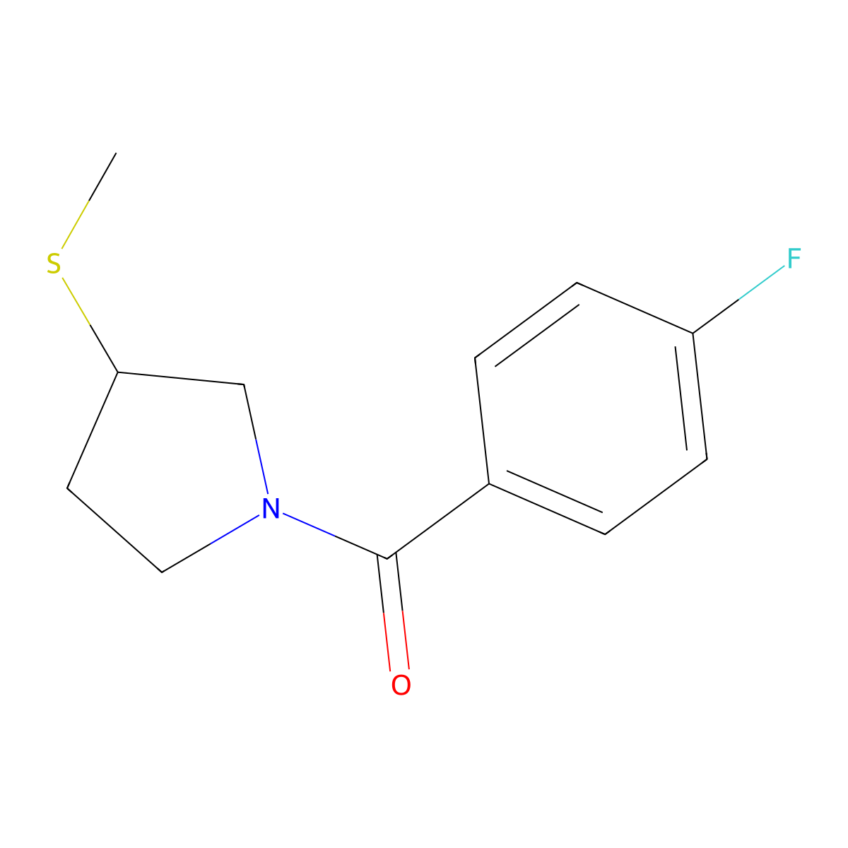 (4-Fluorophenyl)(3-(methylthio)pyrrolidin-1-yl)methanone molecular structure, CAS 1797639-67-8
