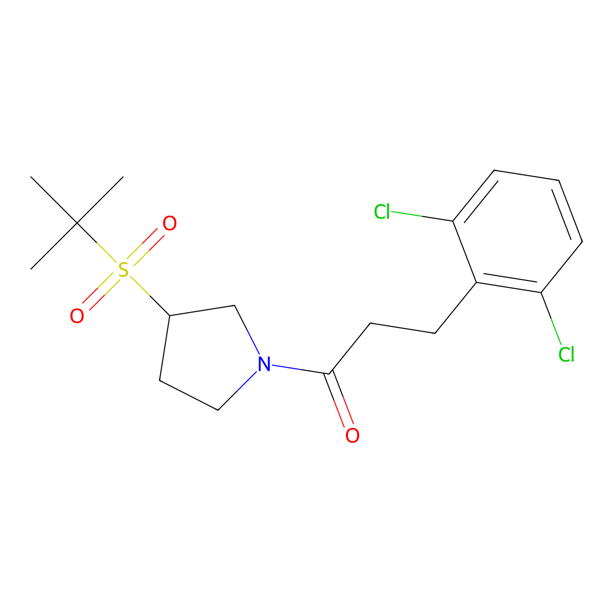 1-(3-(Tert-butylsulfonyl)pyrrolidin-1-yl)-3-(2,6-dichlorophenyl)propan-1-one molecular structure, CAS 1797639-74-7