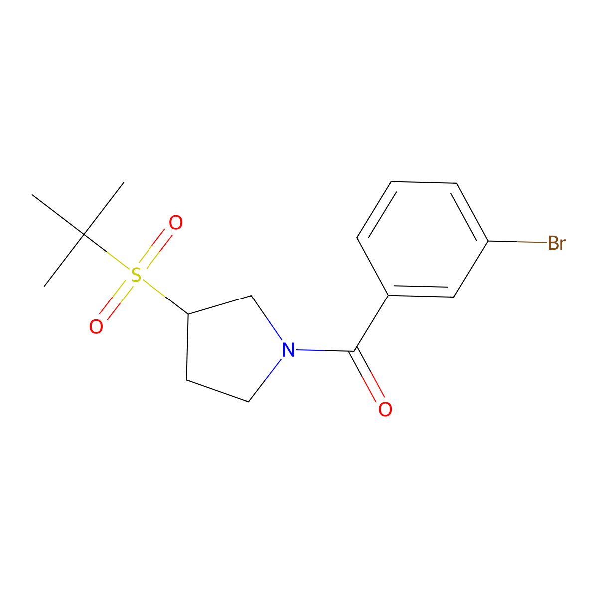 (3-Bromophenyl)(3-(tert-butylsulfonyl)pyrrolidin-1-yl)methanone molecular structure, CAS 1797639-87-2