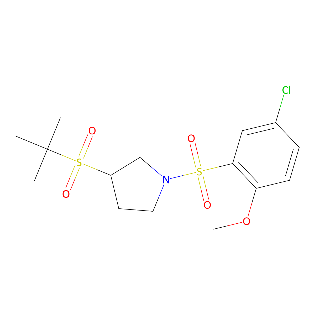 3-(Tert-butylsulfonyl)-1-((5-chloro-2-methoxyphenyl)sulfonyl)pyrrolidine molecular structure, CAS 1797639-96-3