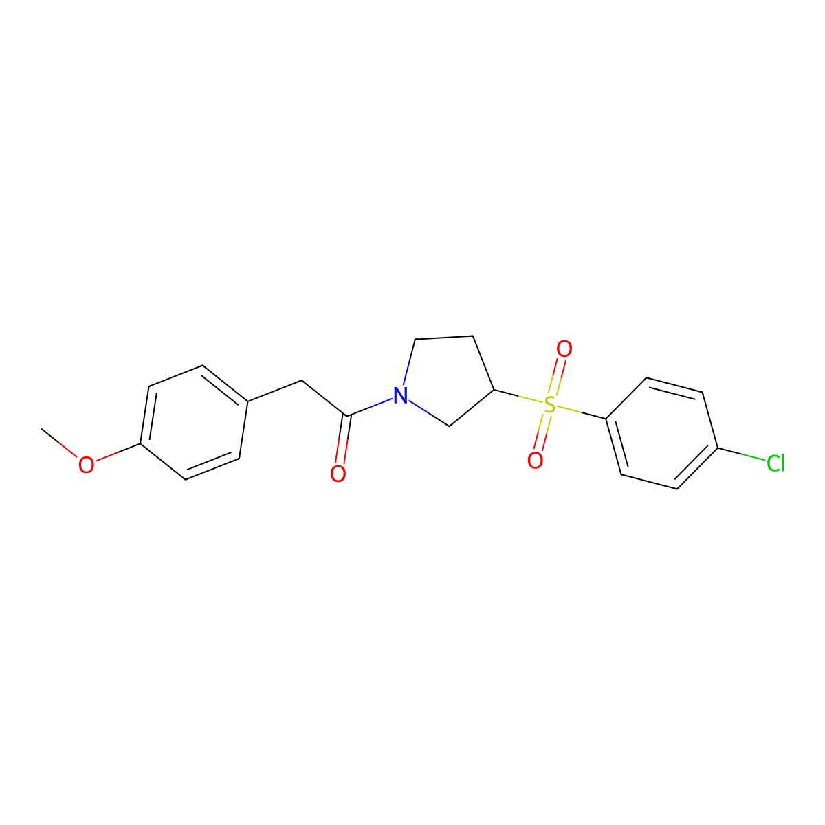 1-(3-((4-Chlorophenyl)sulfonyl)pyrrolidin-1-yl)-2-(4-methoxyphenyl)ethanone molecular structure, CAS 1797640-05-1