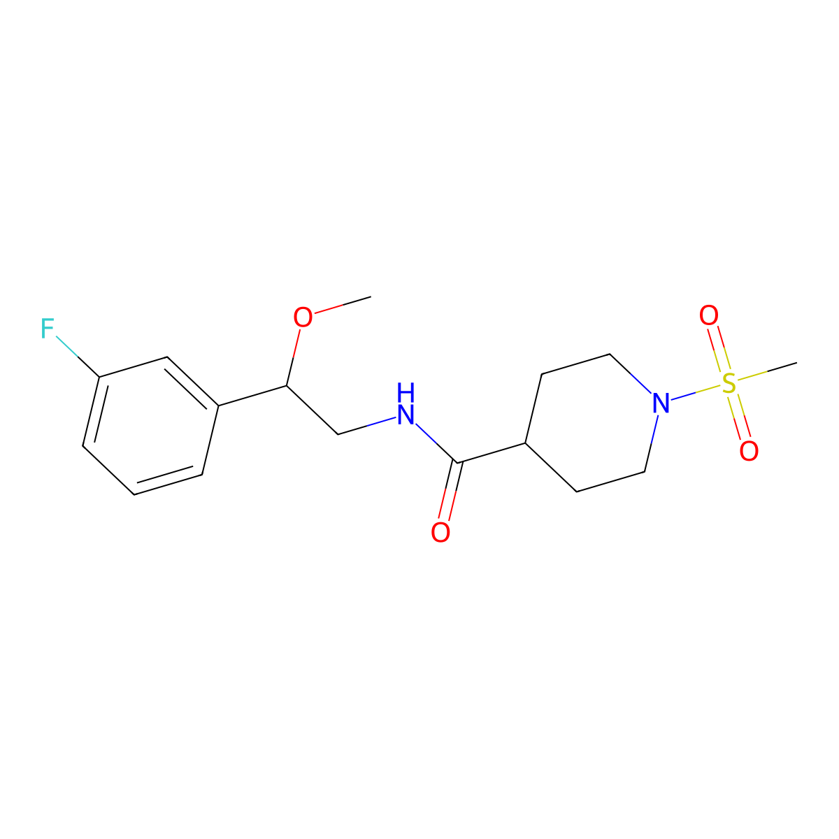 N-(2-(3-fluorophenyl)-2-methoxyethyl)-1-(methylsulfonyl)piperidine-4-carboxamide molecular structure, CAS 1797640-70-0