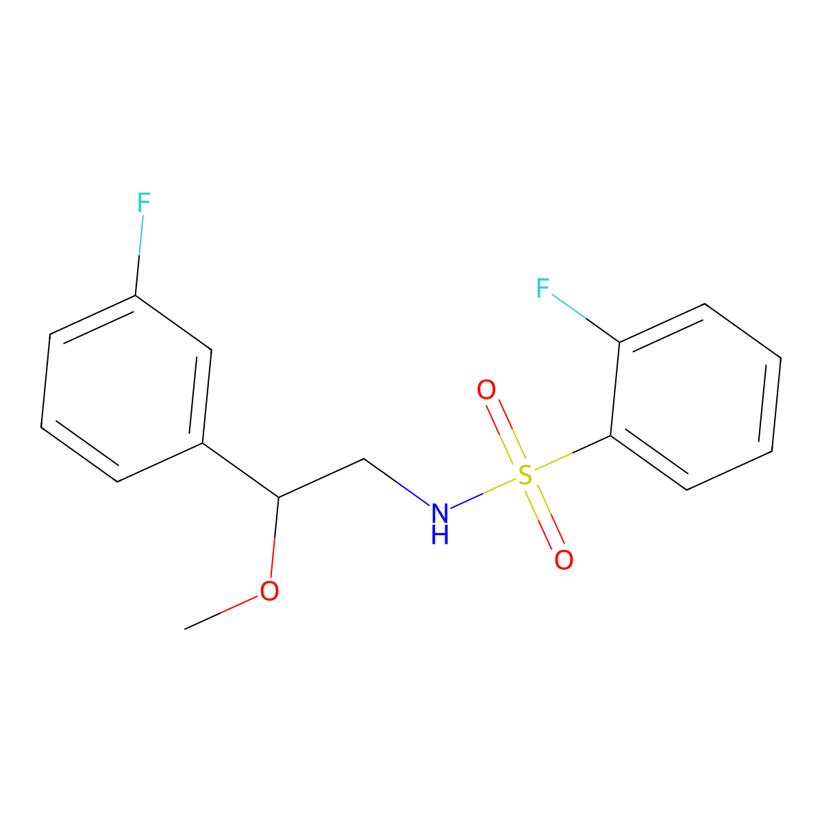 2-fluoro-N-(2-(3-fluorophenyl)-2-methoxyethyl)benzenesulfonamide molecular structure, CAS 1797640-80-2