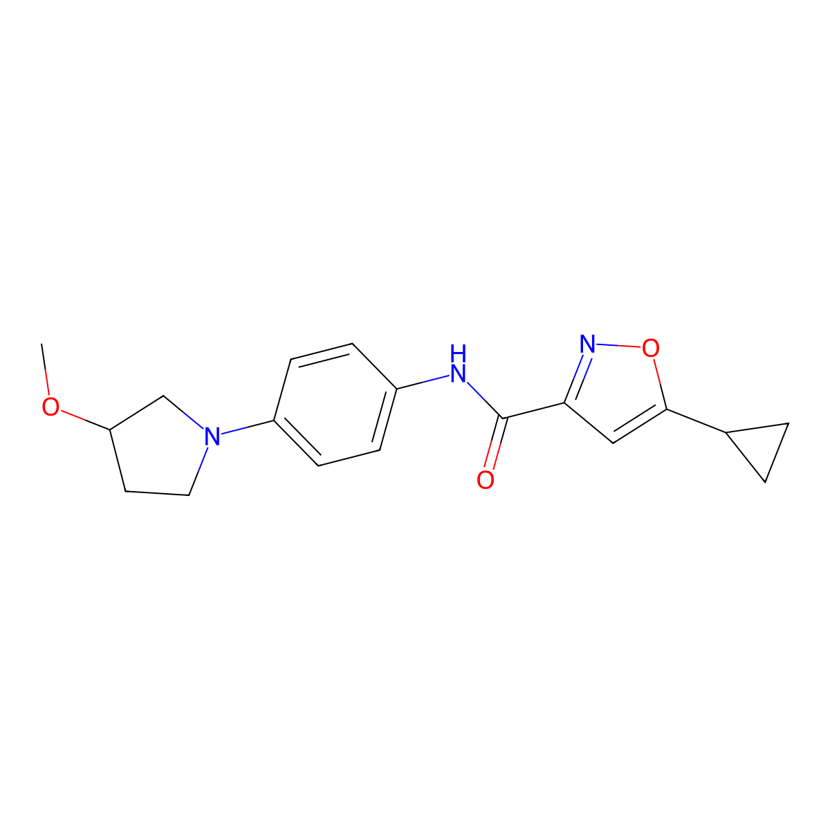 5-cyclopropyl-N-(4-(3-methoxypyrrolidin-1-yl)phenyl)isoxazole-3-carboxamide molecular structure, CAS 1797641-00-9
