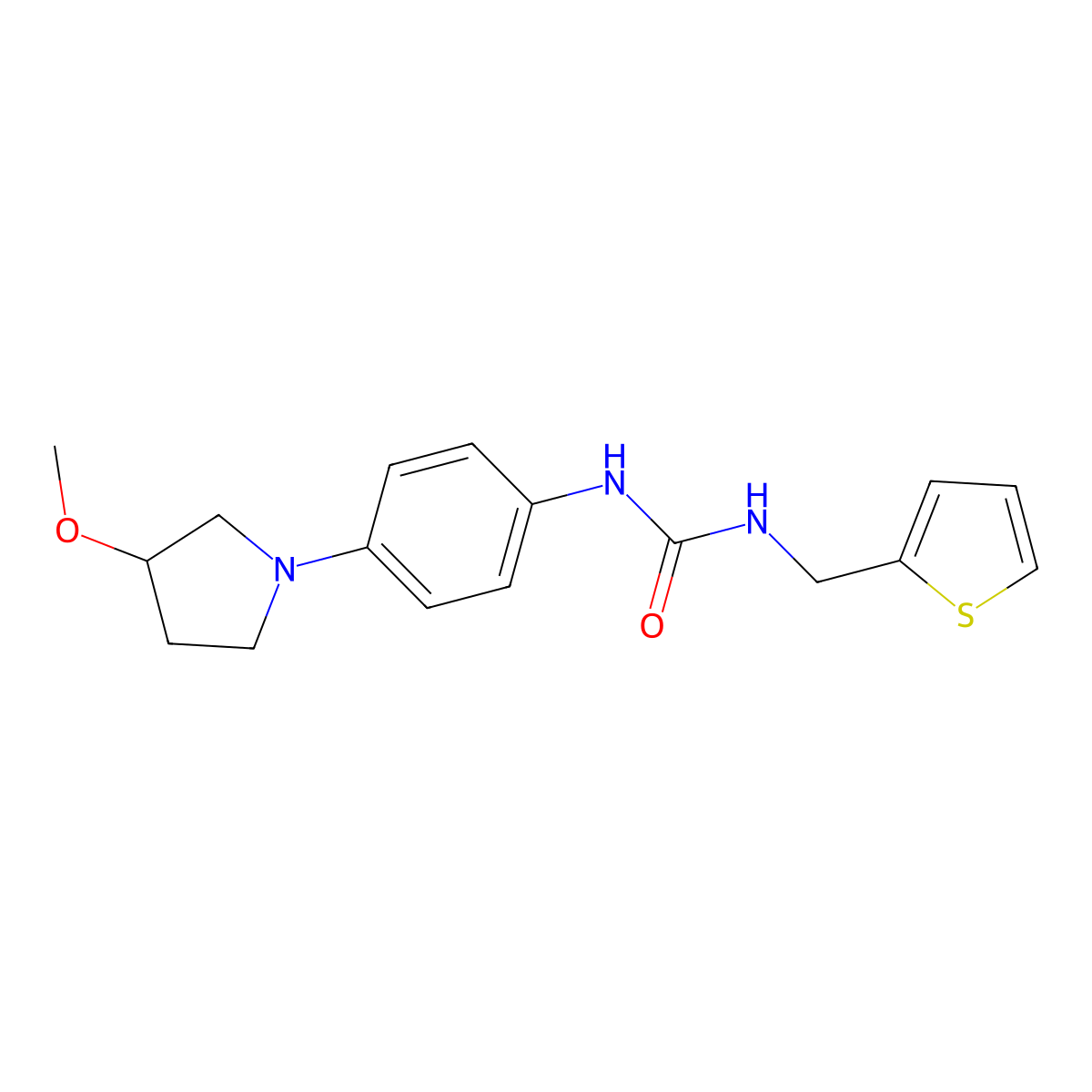 1-(4-(3-Methoxypyrrolidin-1-yl)phenyl)-3-(thiophen-2-ylmethyl)urea molecular structure, CAS 1797641-26-9
