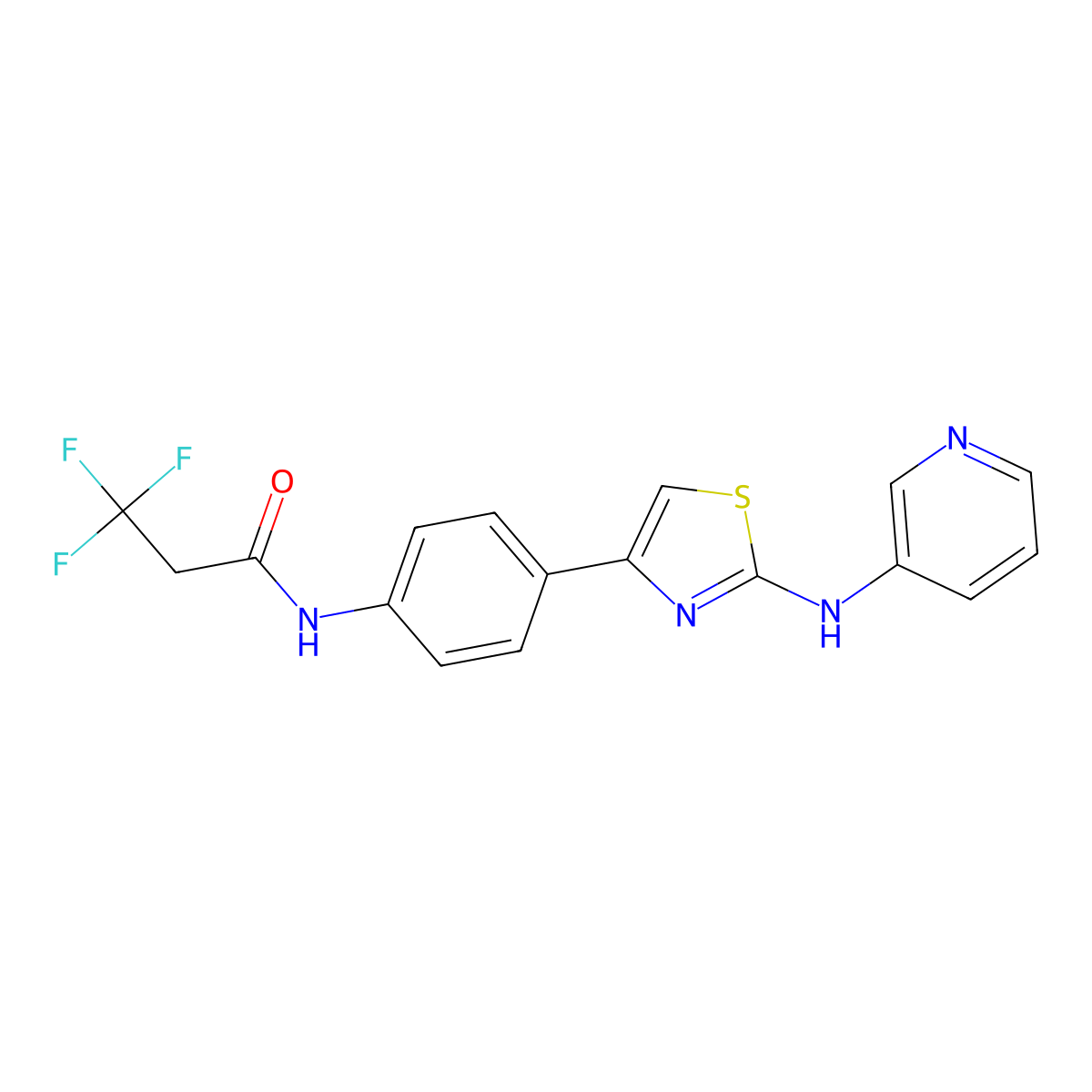 3,3,3-trifluoro-N-(4-(2-(pyridin-3-ylamino)thiazol-4-yl)phenyl)propanamide molecular structure, CAS 1797641-36-1