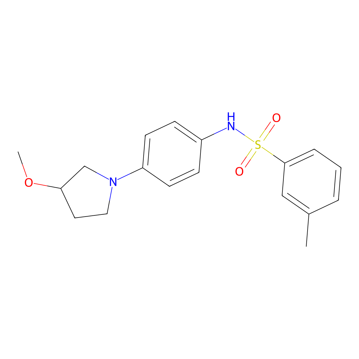 N-(4-(3-methoxypyrrolidin-1-yl)phenyl)-3-methylbenzenesulfonamide molecular structure, CAS 1797641-39-4