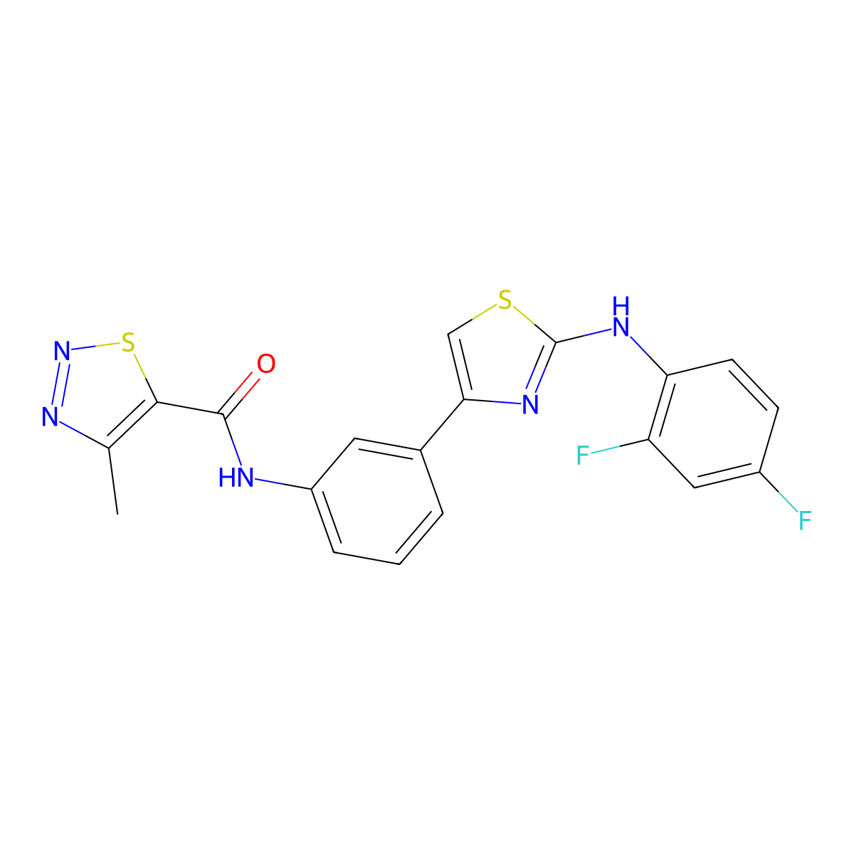 N-(3-(2-((2,4-difluorophenyl)amino)thiazol-4-yl)phenyl)-4-methyl-1,2,3-thiadiazole-5-carboxamide molecular structure, CAS 1797641-75-8