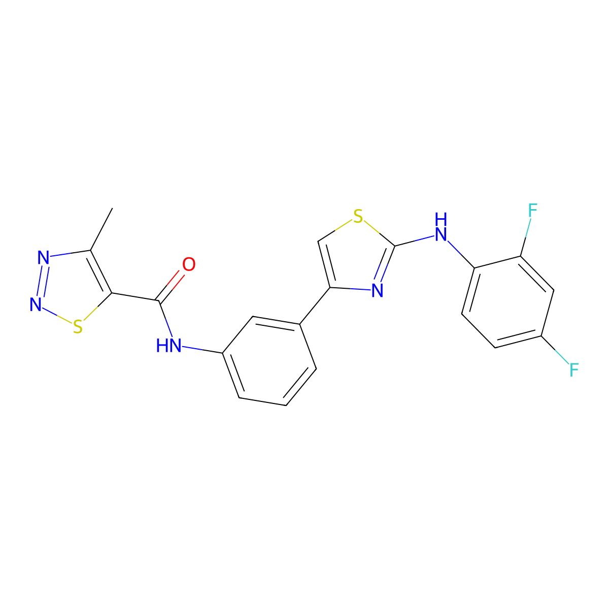 N-(3-(2-((2,4-difluorophenyl)amino)thiazol-4-yl)phenyl)-4-methyl-1,2,3-thiadiazole-5-carboxamide molecular structure, CAS 1797641-75-8