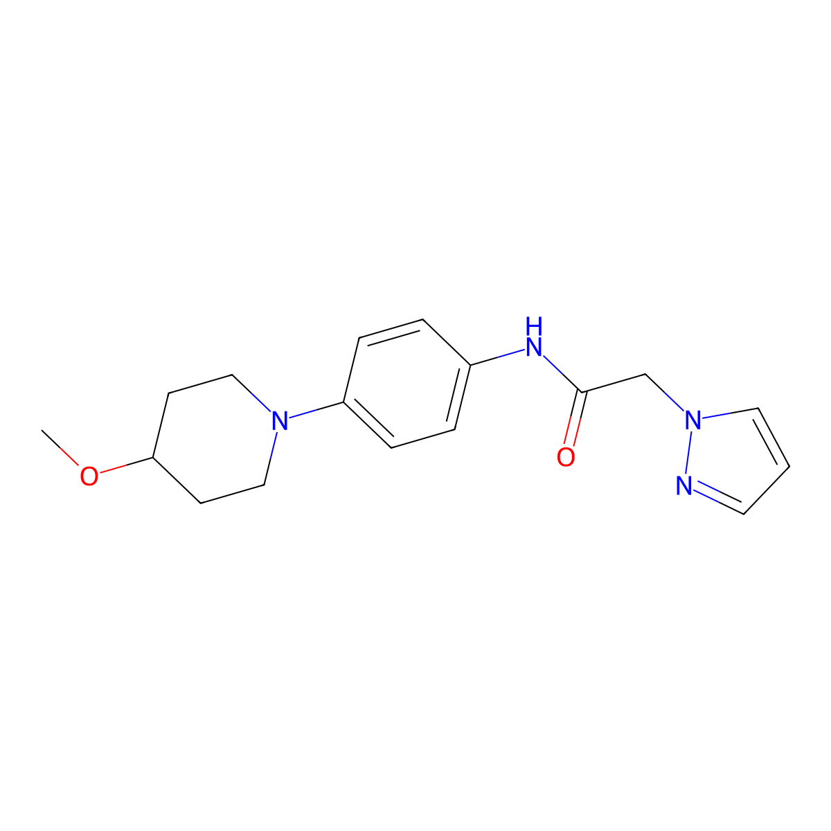 N-(4-(4-methoxypiperidin-1-yl)phenyl)-2-(1H-pyrazol-1-yl)acetamide molecular structure, CAS 1797641-77-0