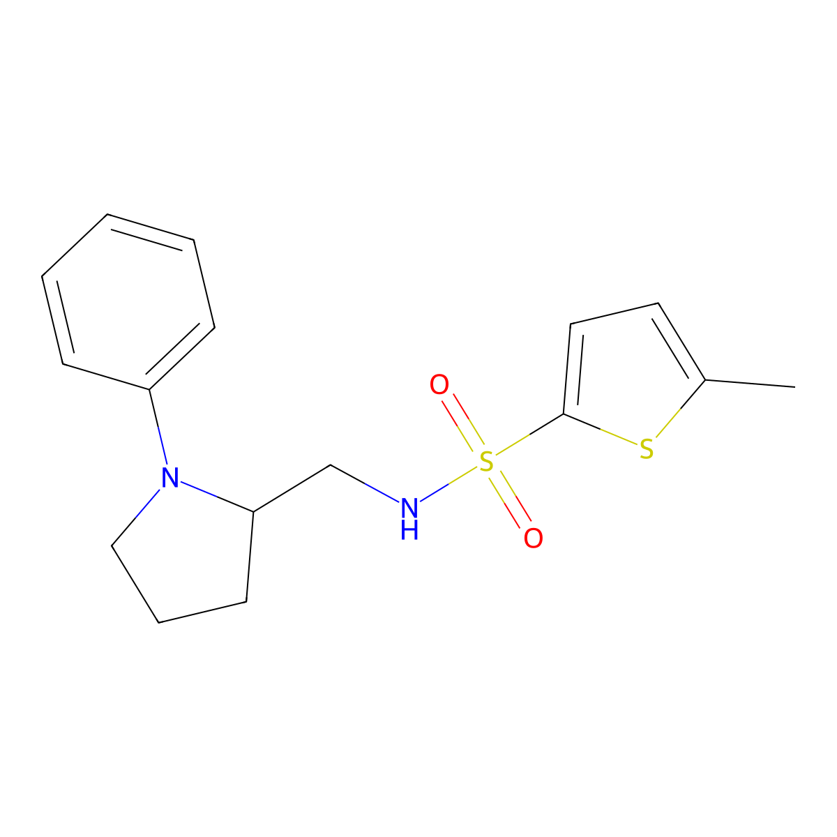 5-methyl-N-[(1-phenylpyrrolidin-2-yl)methyl]thiophene-2-sulfonamide molecular structure, CAS 1797643-45-8