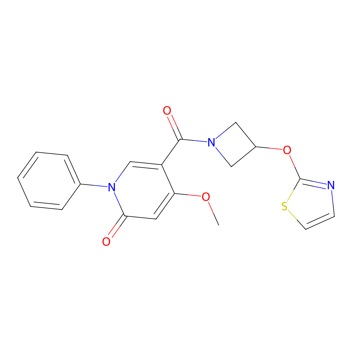 4-methoxy-1-phenyl-5-(3-(thiazol-2-yloxy)azetidine-1-carbonyl)pyridin-2(1H)-one molecular structure, CAS 1797643-64-1