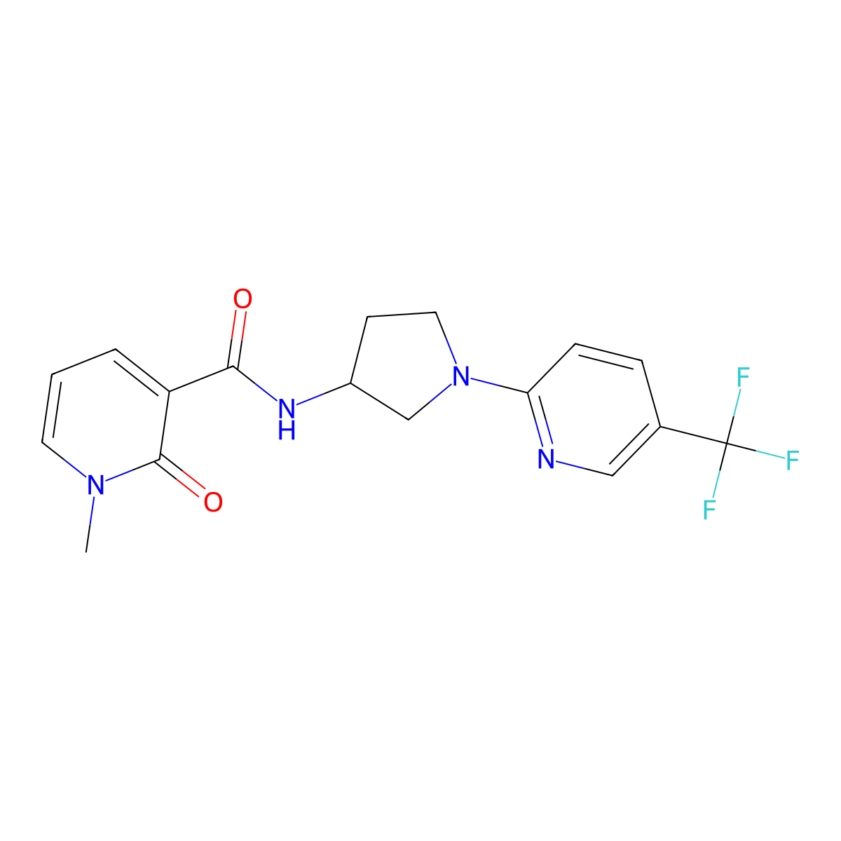 1-methyl-2-oxo-N-(1-(5-(trifluoromethyl)pyridin-2-yl)pyrrolidin-3-yl)-1,2-dihydropyridine-3-carboxamide molecular structure, CAS 1797643-68-5