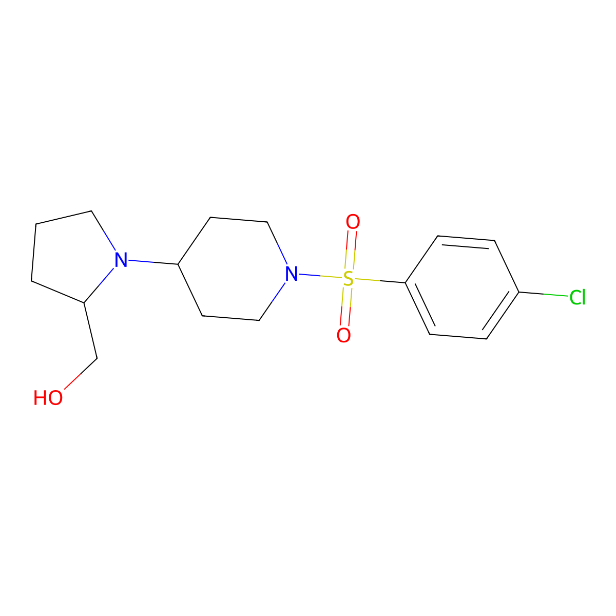 (1-(1-((4-Chlorophenyl)sulfonyl)piperidin-4-yl)pyrrolidin-2-yl)methanol molecular structure, CAS 1797643-88-9
