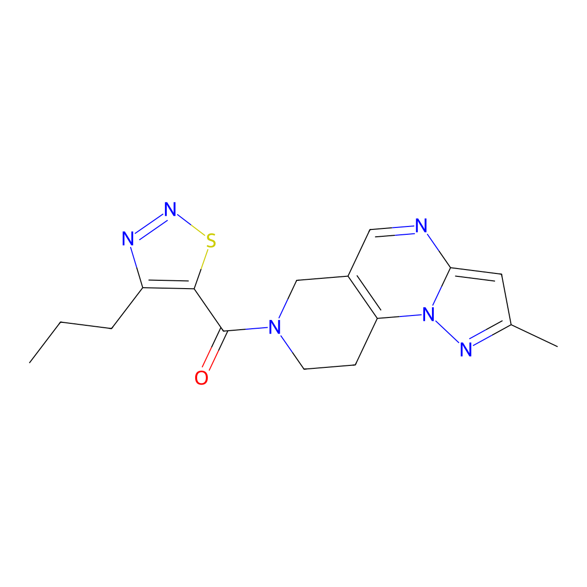 4-Methyl-11-(4-propyl-1,2,3-thiadiazole-5-carbonyl)-2,3,7,11-tetraazatricyclo[7.4.0.0^{2,6}]trideca-1(9),3,5,7-tetraene molecular structure, CAS 1797644-06-4