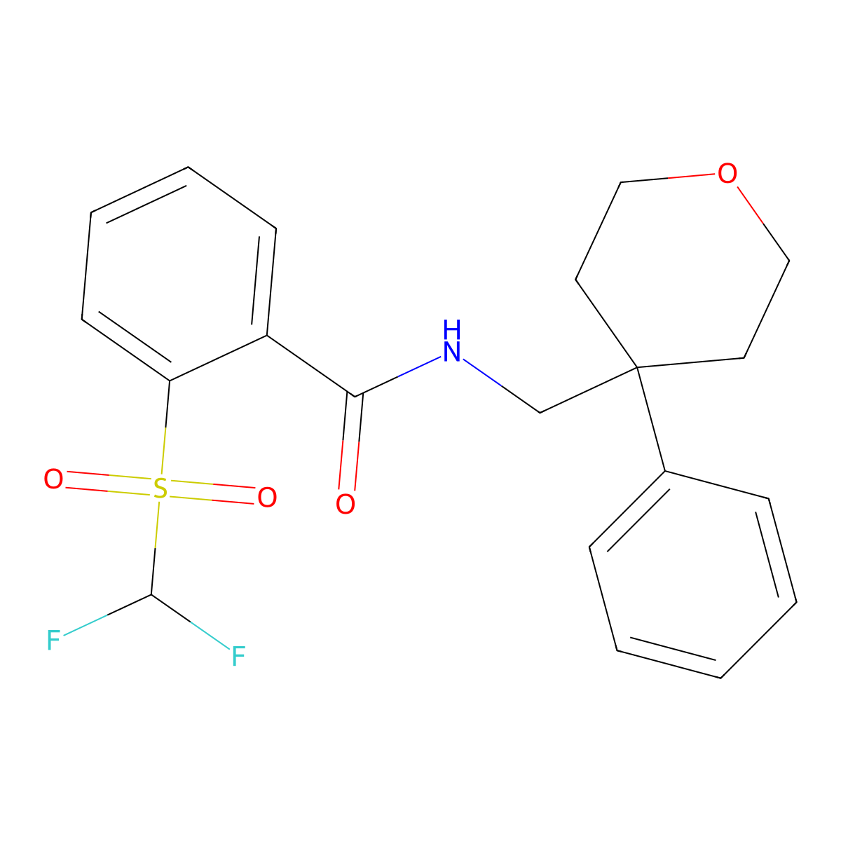 2-((difluoromethyl)sulfonyl)-N-((4-phenyltetrahydro-2H-pyran-4-yl)methyl)benzamide molecular structure, CAS 1797646-36-6