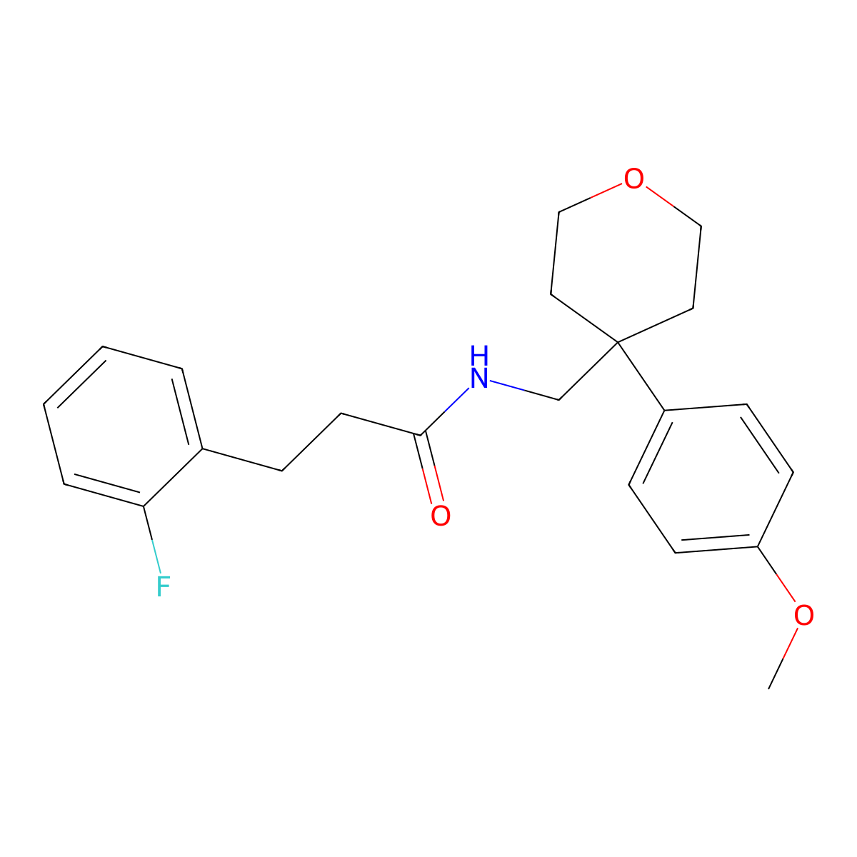 3-(2-fluorophenyl)-N-((4-(4-methoxyphenyl)tetrahydro-2H-pyran-4-yl)methyl)propanamide molecular structure, CAS 1797646-44-6