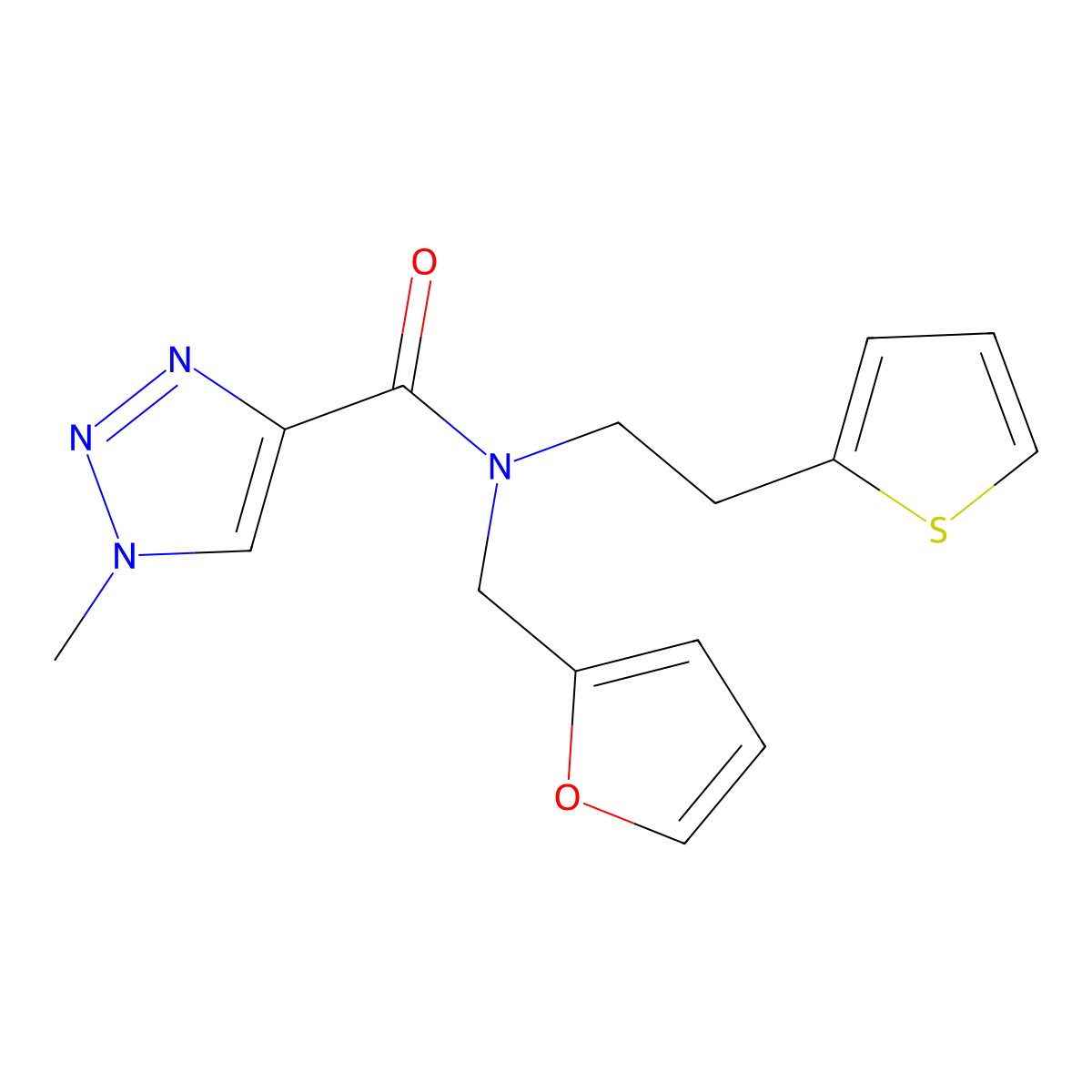 N-(furan-2-ylmethyl)-1-methyl-N-(2-(thiophen-2-yl)ethyl)-1H-1,2,3-triazole-4-carboxamide molecular structure, CAS 1797646-65-1