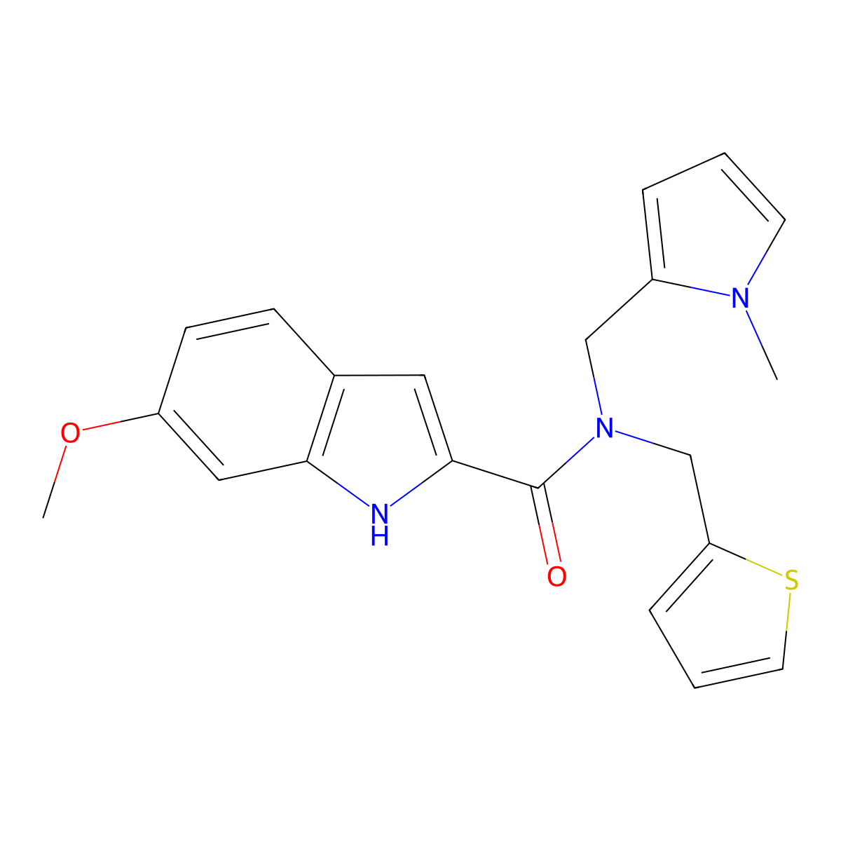 6-methoxy-N-((1-methyl-1H-pyrrol-2-yl)methyl)-N-(thiophen-2-ylmethyl)-1H-indole-2-carboxamide molecular structure, CAS 1797646-73-1