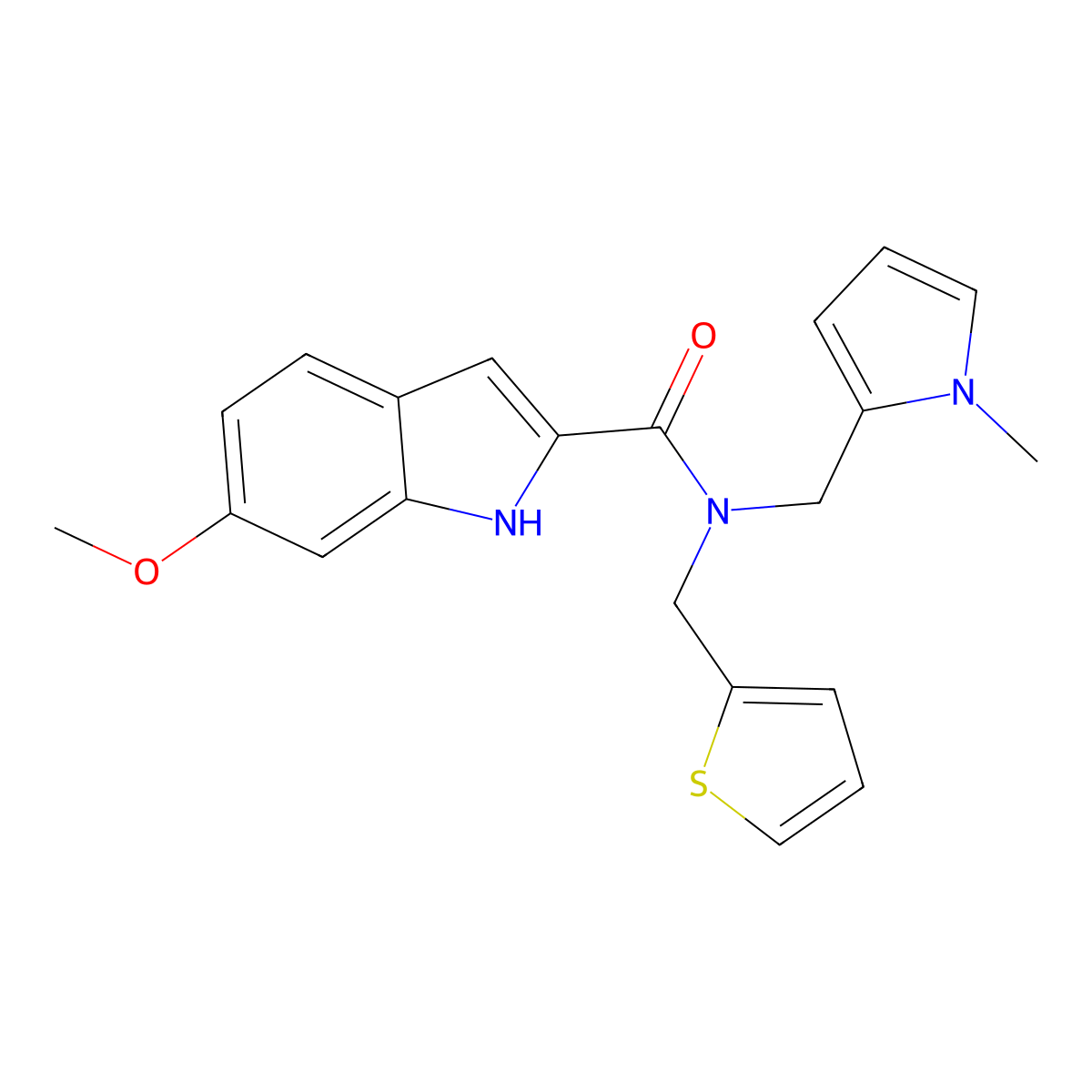 6-methoxy-N-((1-methyl-1H-pyrrol-2-yl)methyl)-N-(thiophen-2-ylmethyl)-1H-indole-2-carboxamide molecular structure, CAS 1797646-73-1