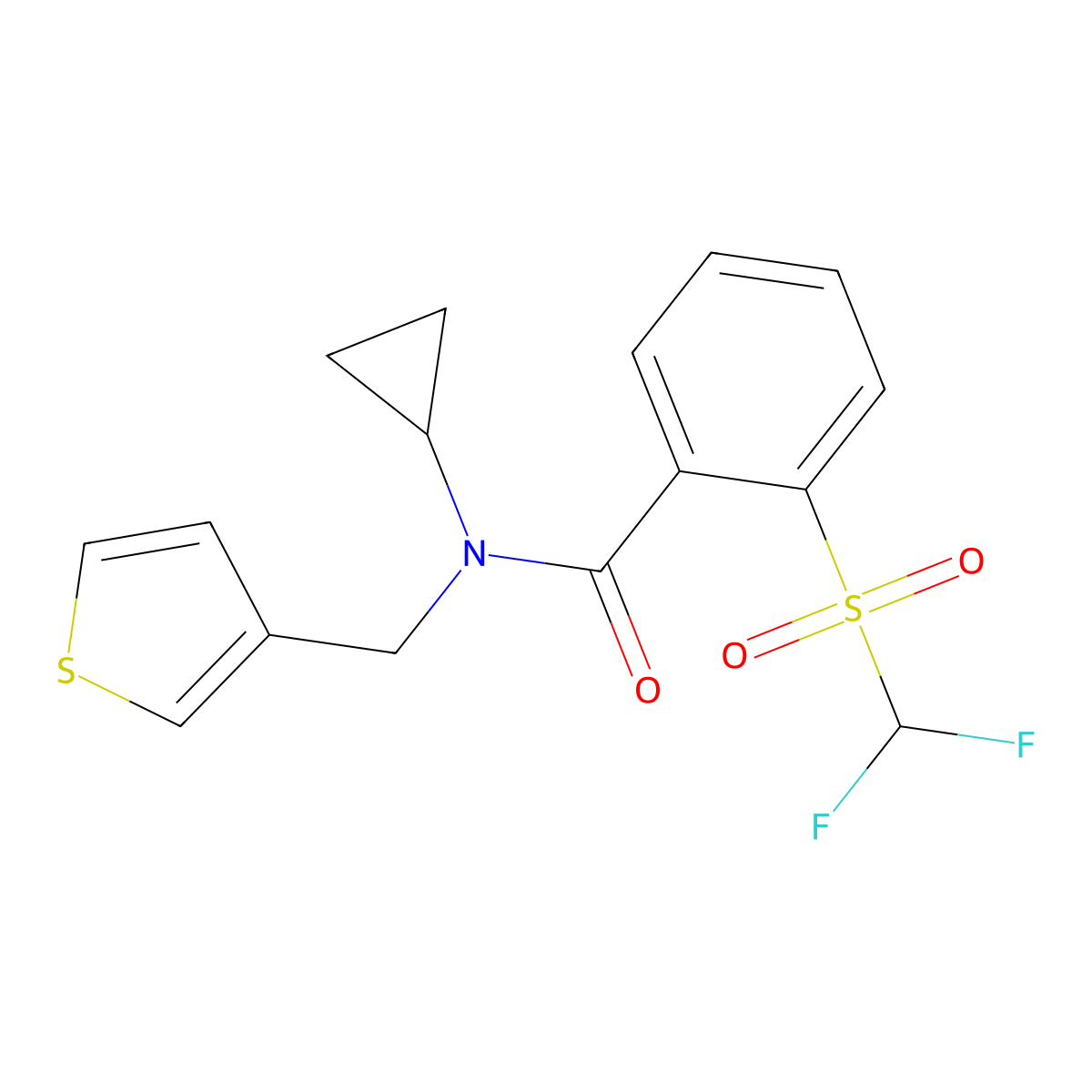 N-cyclopropyl-2-((difluoromethyl)sulfonyl)-N-(thiophen-3-ylmethyl)benzamide molecular structure, CAS 1797646-93-5