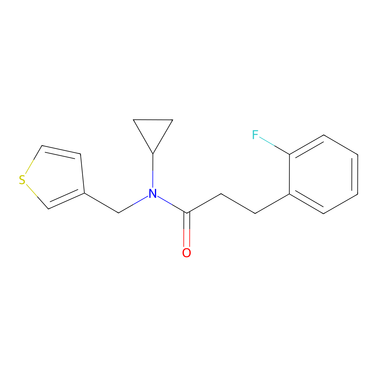 N-cyclopropyl-3-(2-fluorophenyl)-N-(thiophen-3-ylmethyl)propanamide molecular structure, CAS 1797647-04-1
