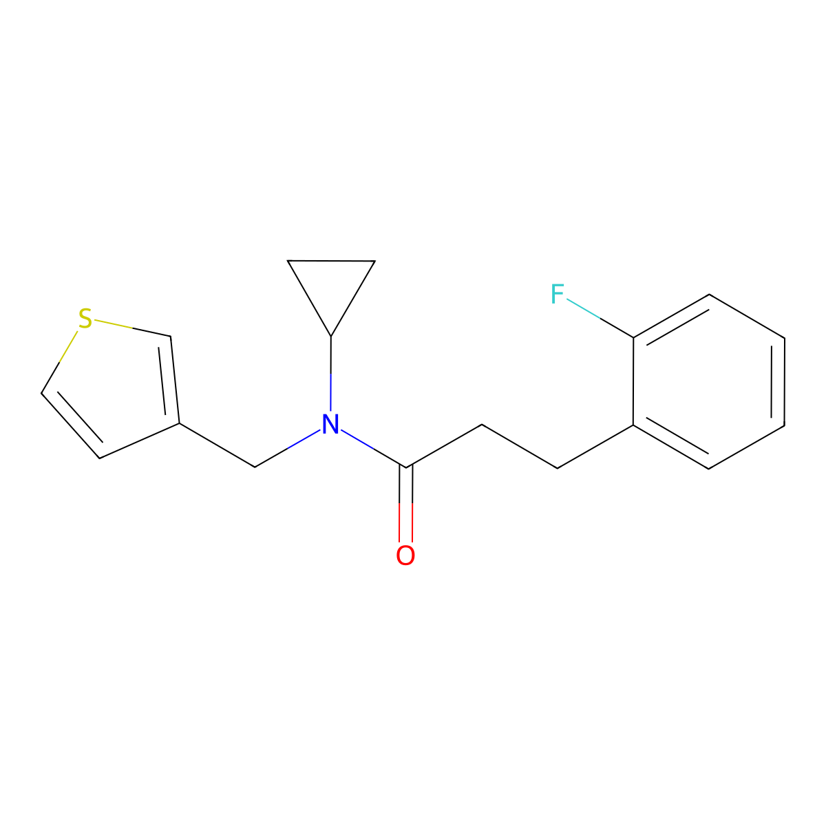 N-cyclopropyl-3-(2-fluorophenyl)-N-(thiophen-3-ylmethyl)propanamide molecular structure, CAS 1797647-04-1