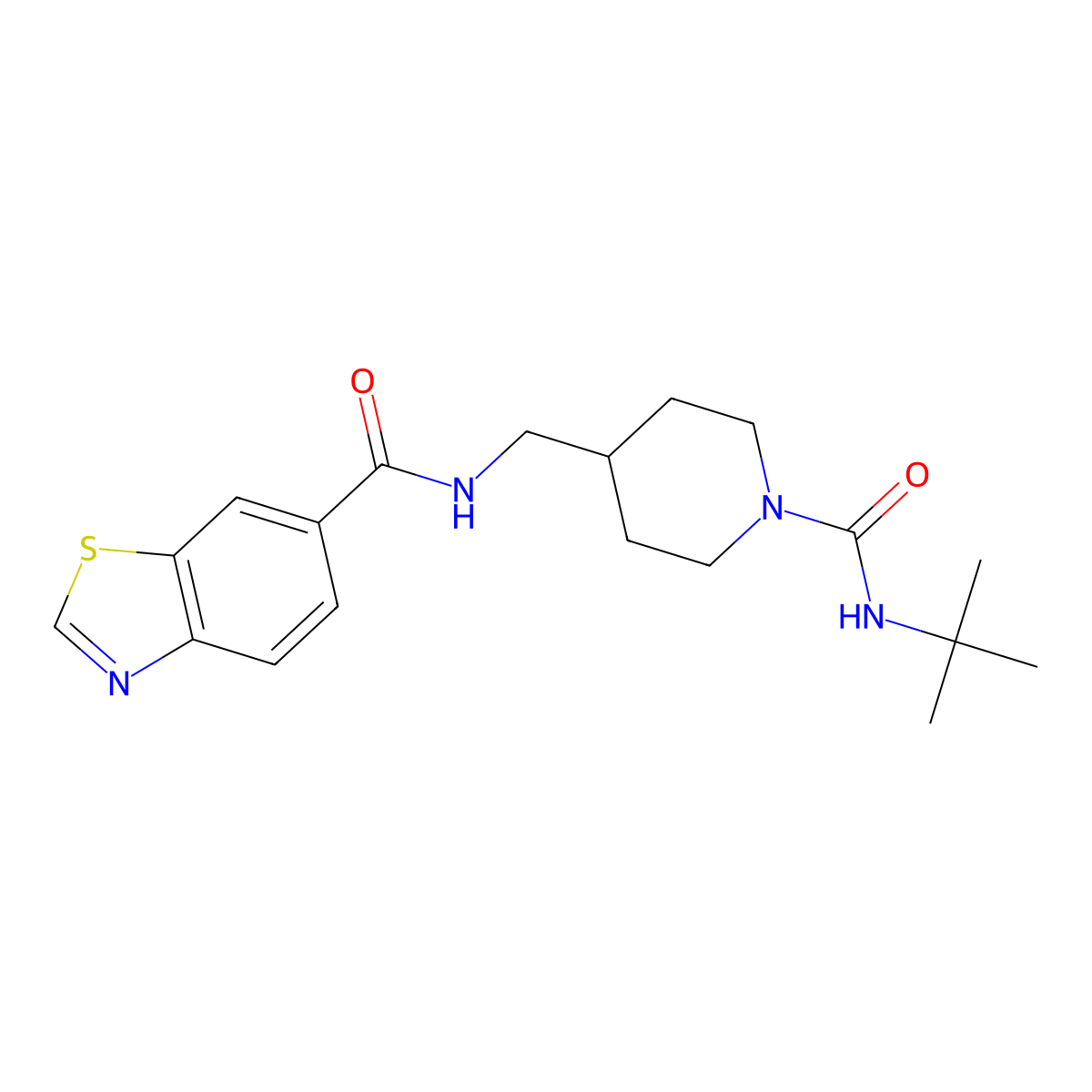 N-((1-(tert-butylcarbamoyl)piperidin-4-yl)methyl)benzo[d]thiazole-6-carboxamide molecular structure, CAS 1797647-31-4