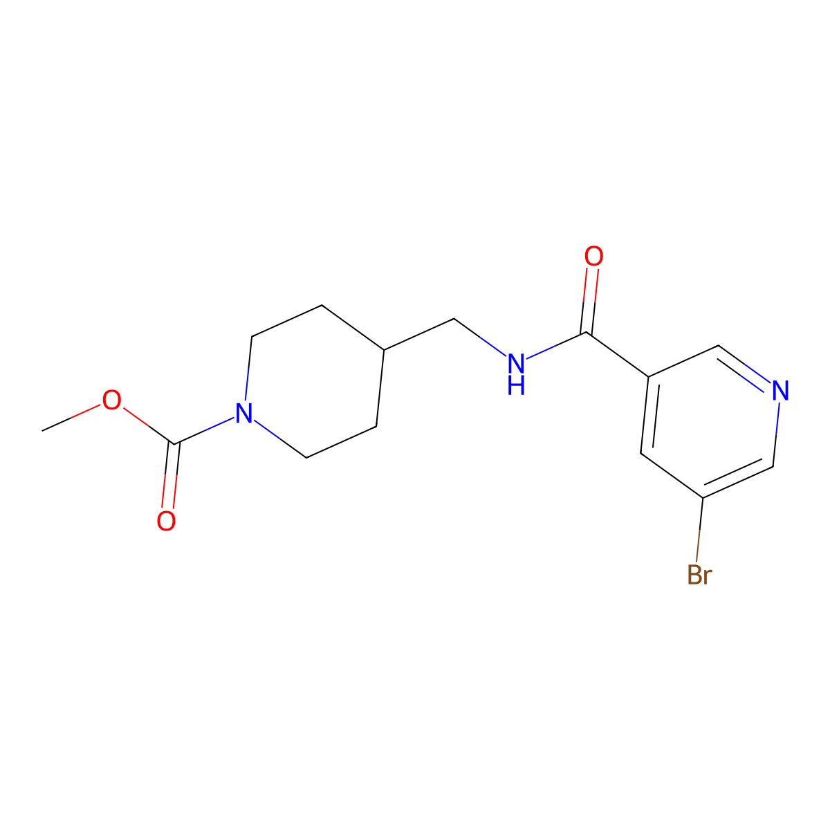 Methyl 4-((5-bromonicotinamido)methyl)piperidine-1-carboxylate molecular structure, CAS 1797647-46-1