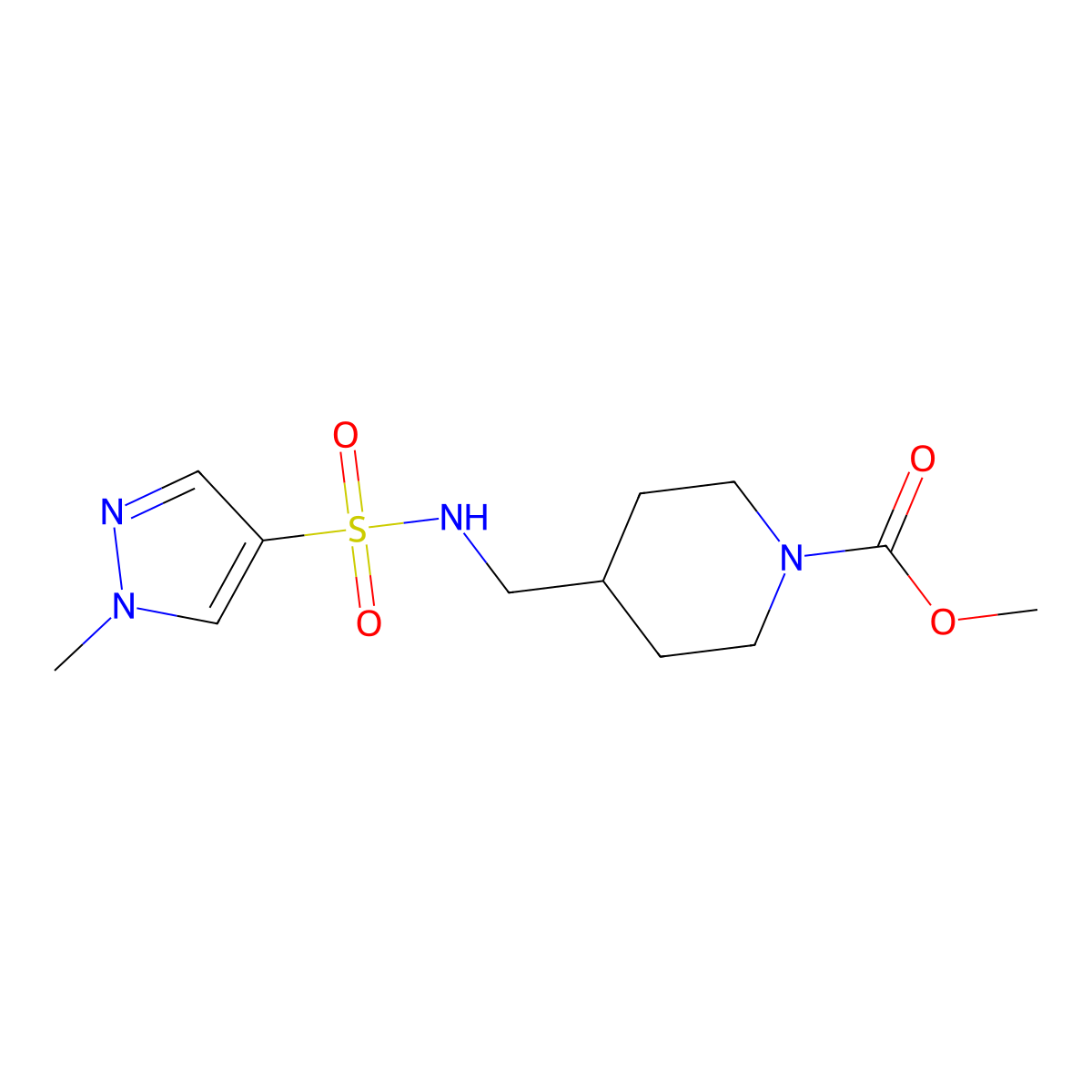methyl 4-[(1-methyl-1H-pyrazole-4-sulfonamido)methyl]piperidine-1-carboxylate molecular structure, CAS 1797647-54-1